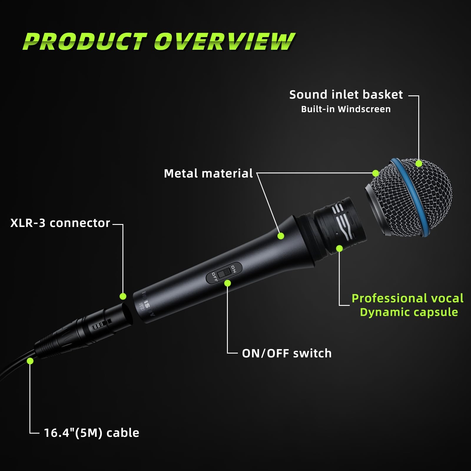 Wired XLR Microphone, Metal Handheld Cardioid Dynamic Mic for Singing, Stage,…