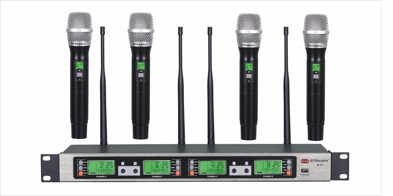 GTD 4×100 Channel UHF Wireless Handheld Microphone Mic System 500 Mhz Band B-33H