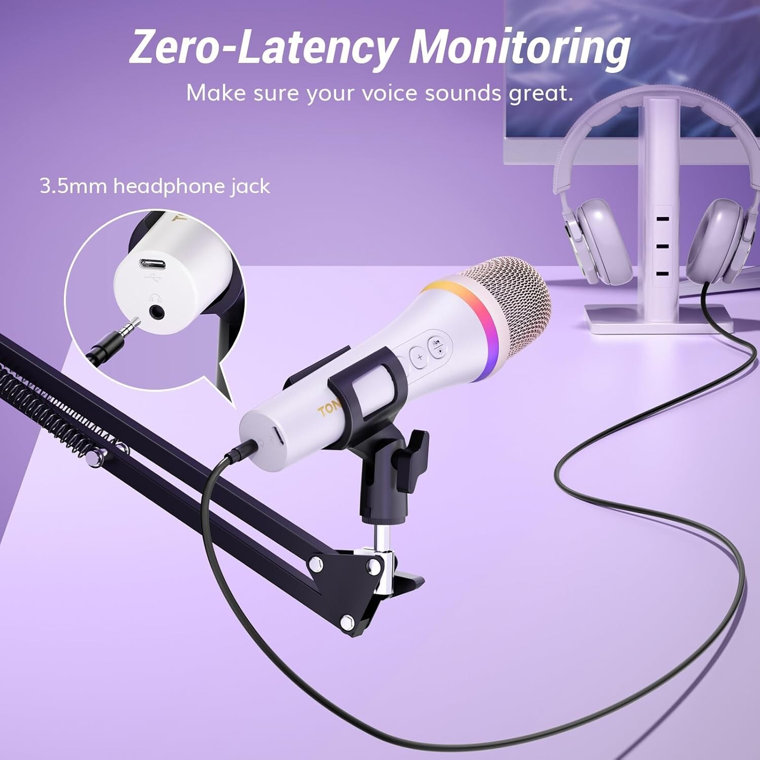 TONOR USB/Type C Dynamic Microphone for PC, RGB Podcast Computer Gaming Mic