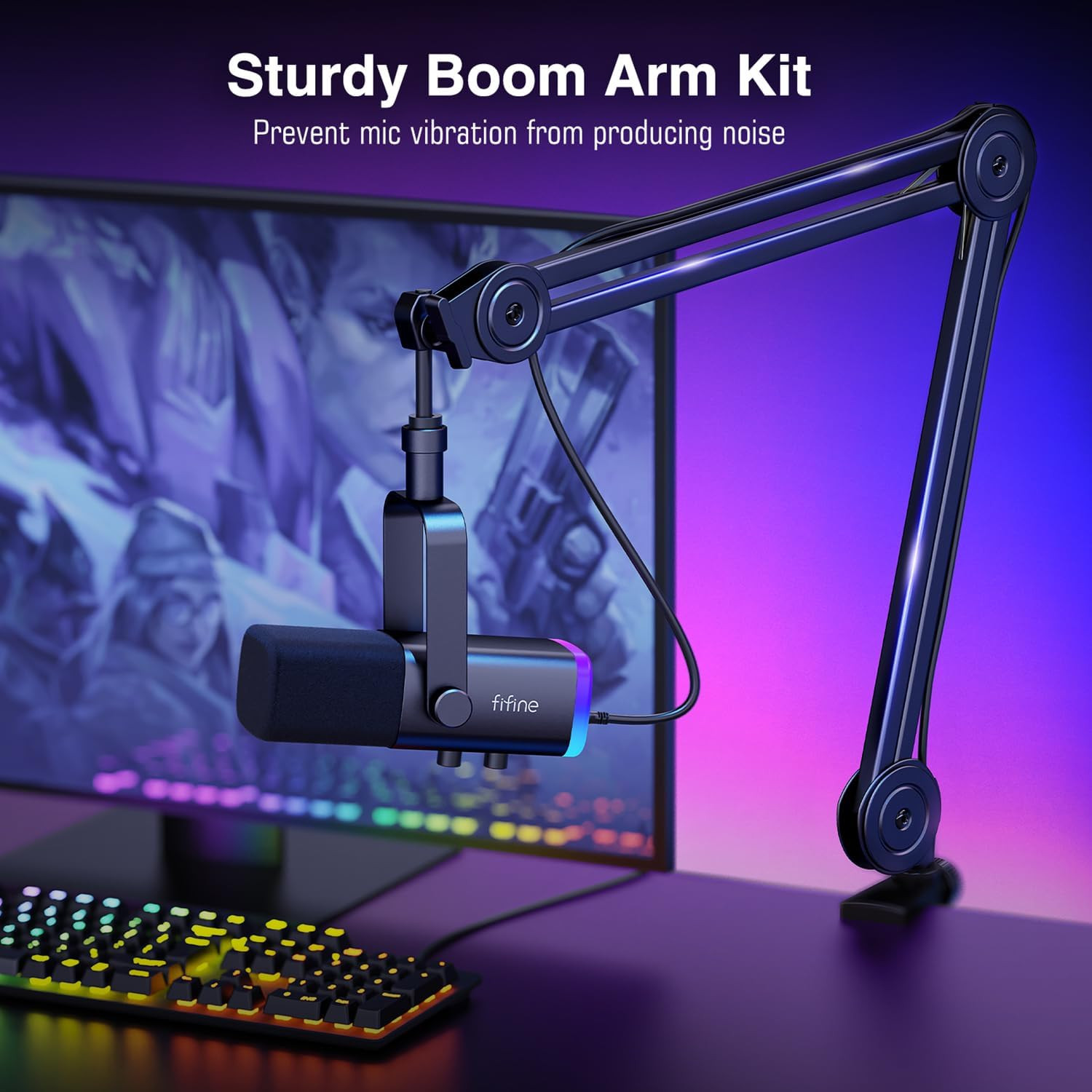 XLR/USB Gaming Microphone Kit with Boom Arm, RGB Light & Mute Button