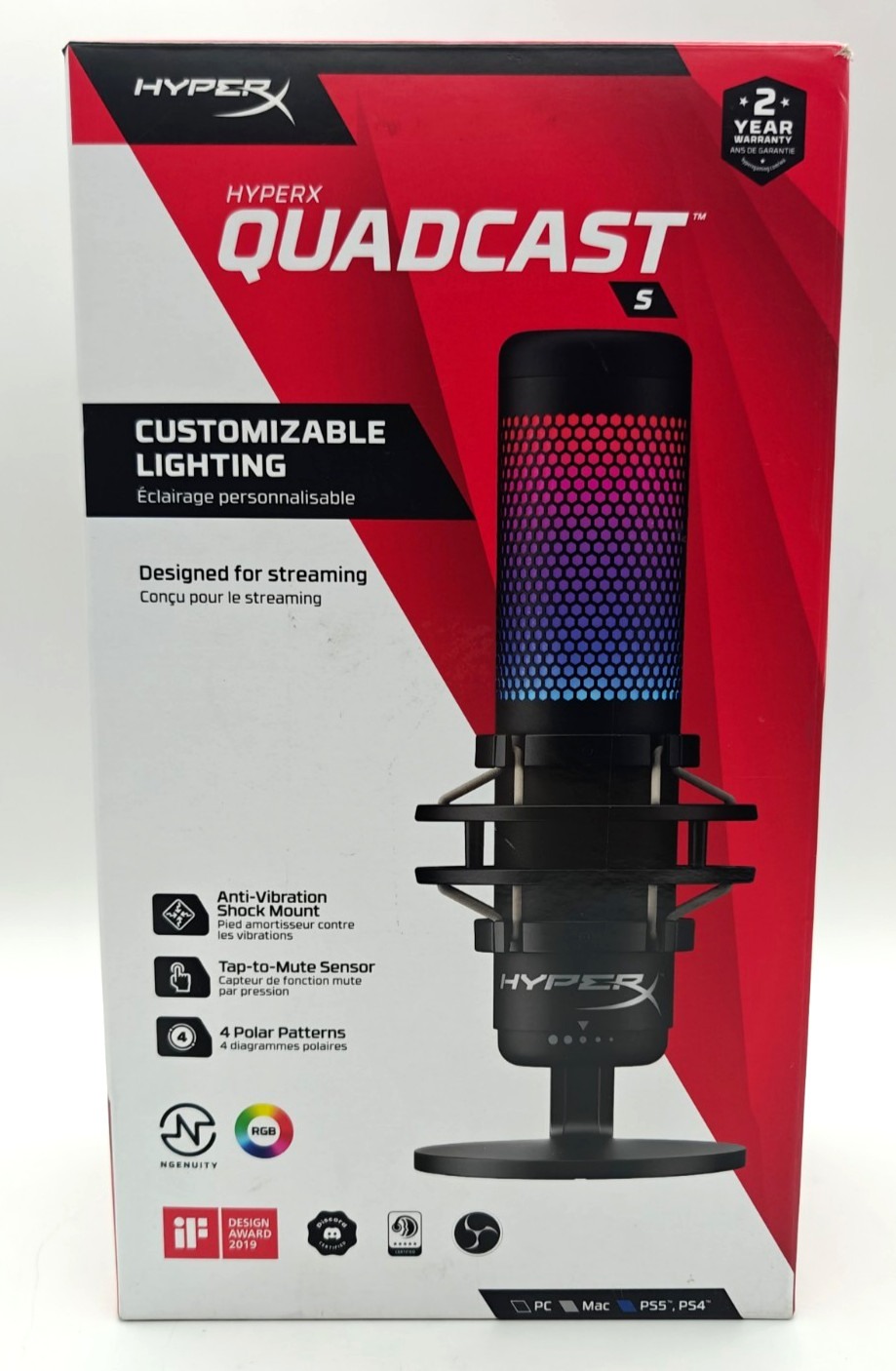 HyperX QuadCast S Standalone Microphone RGB Lighting For Streamers 4P5P7AA F/S