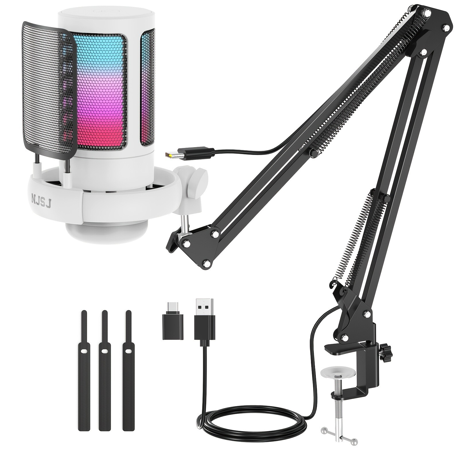 Professional USB Condenser Microphone PC Laptop RGB Gaming Mic Streaming Podcast