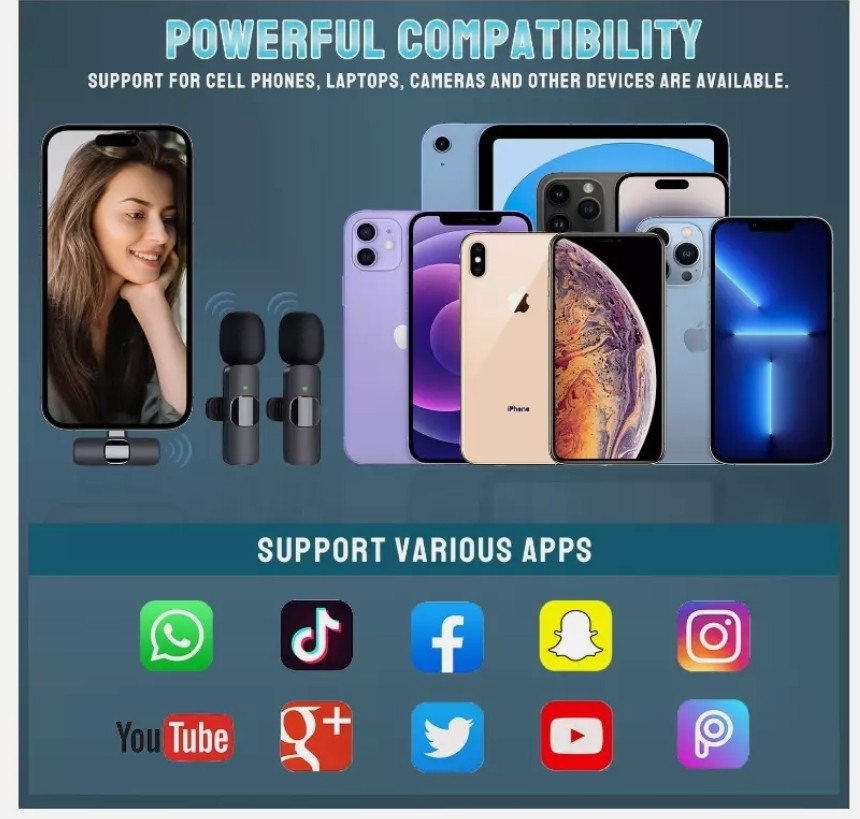 Lavalier Microphone Wireless Audio Video Recording Mini Mic For iphone lighting