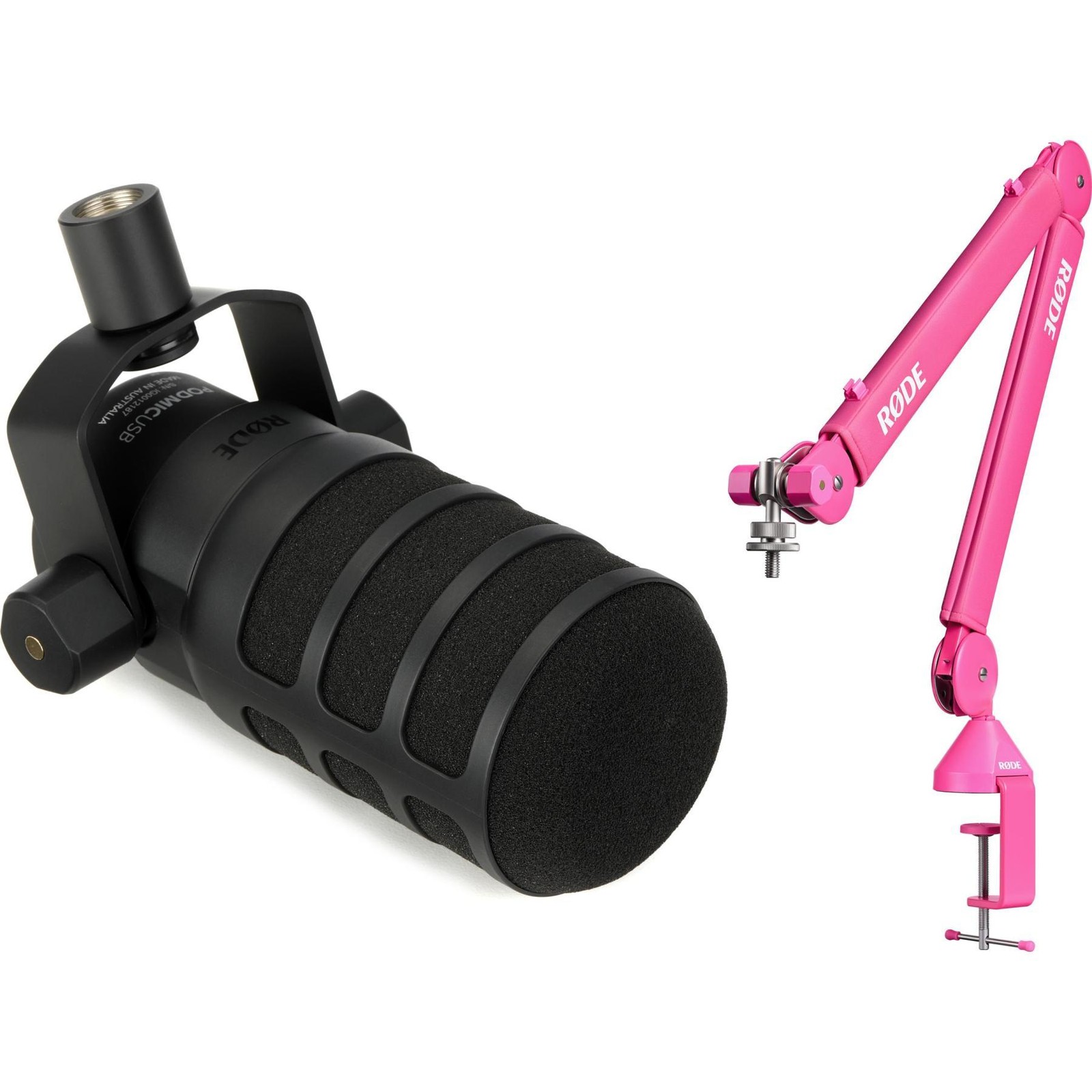 Rode PodMic USB Dynamic Broadcast Microphone with Studio Boom Arm – Pink