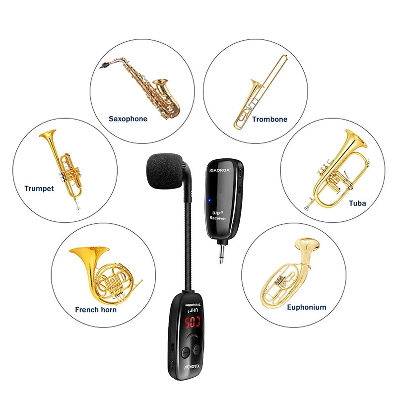 XIAOKOA UHF Wireless Instruments Saxophone Microphone Wireless Receiver
