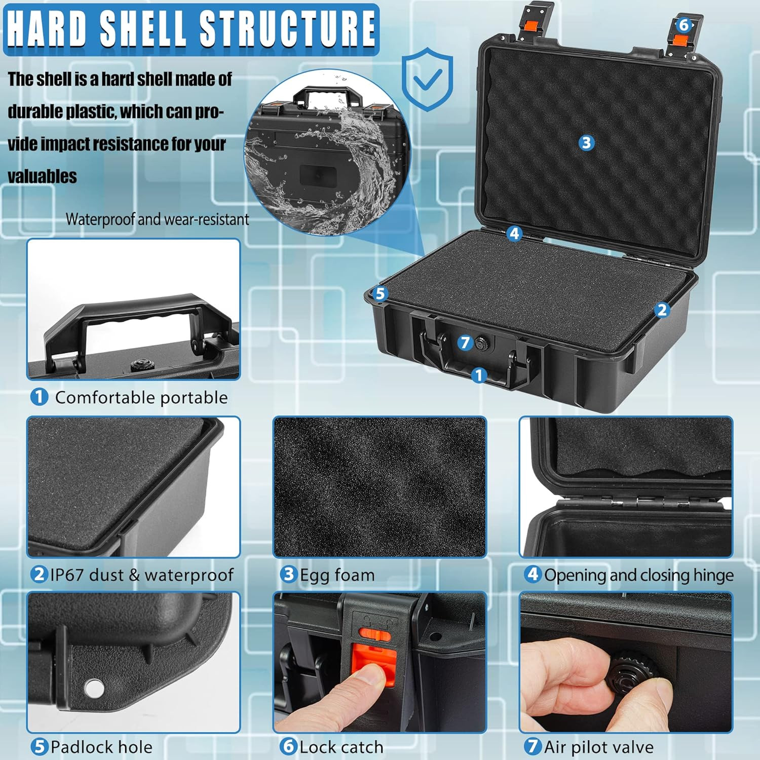 16 Inch Hard Carrying Case,Shockproof Storage Box with Customizable Foam,Portabl