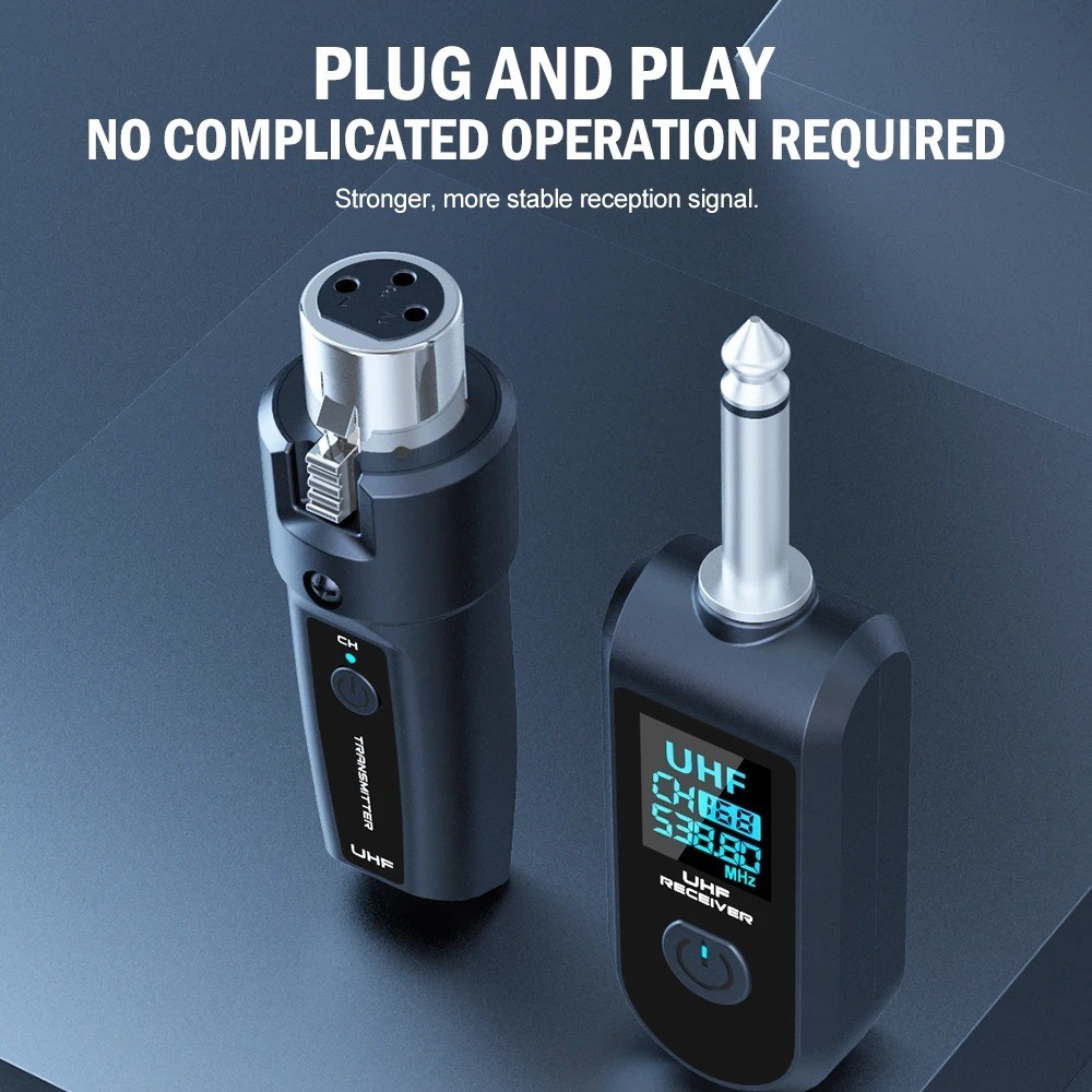 Wired to Wireless Microphone System Converter Transmitter Receiver Rechargeable