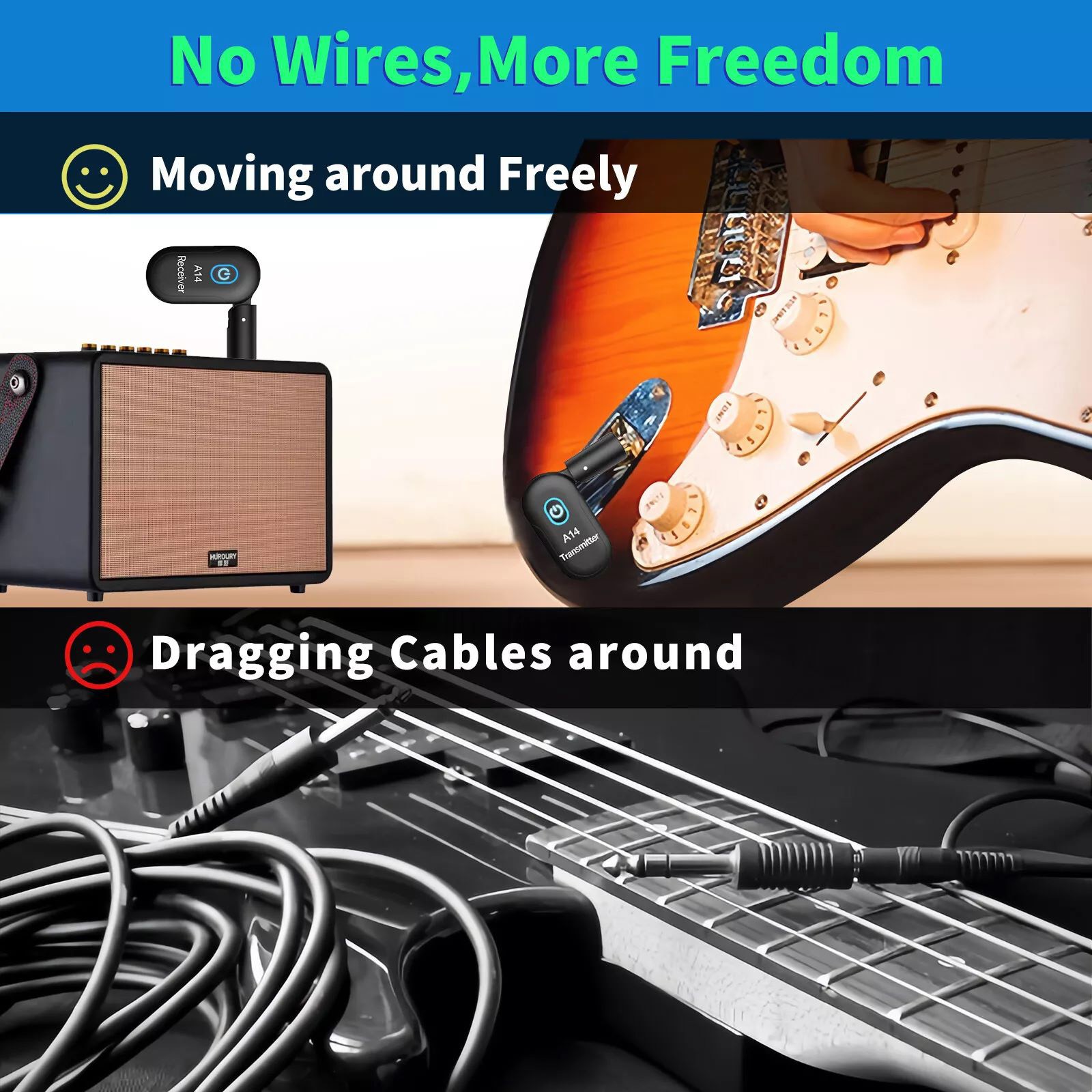 New 2.4GHz Wireless System for Electric Guitar Bass Violin Receiver Transmitter