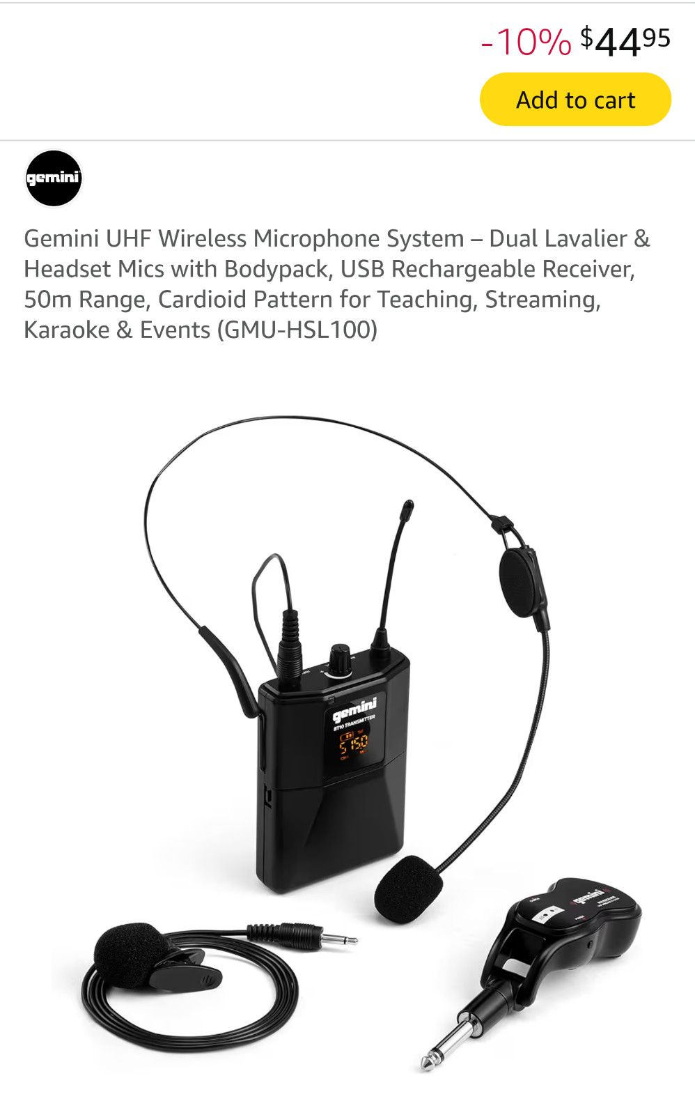 Gemini UHF Wireless Microphone System – Dual Lavalier & Headset Mics with Bodypa