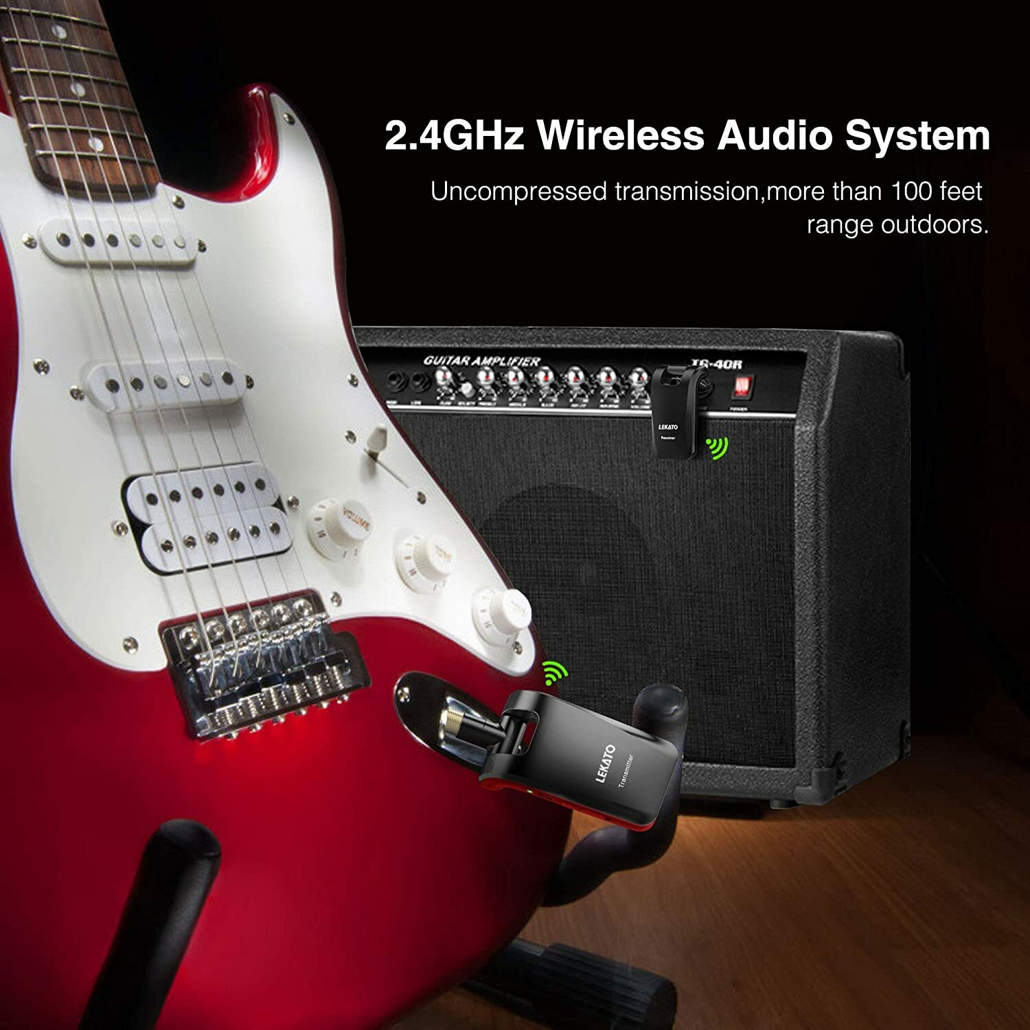 LEKATO Wireless Stereo Transmitter Receiver 6 Channels for Music Instrument