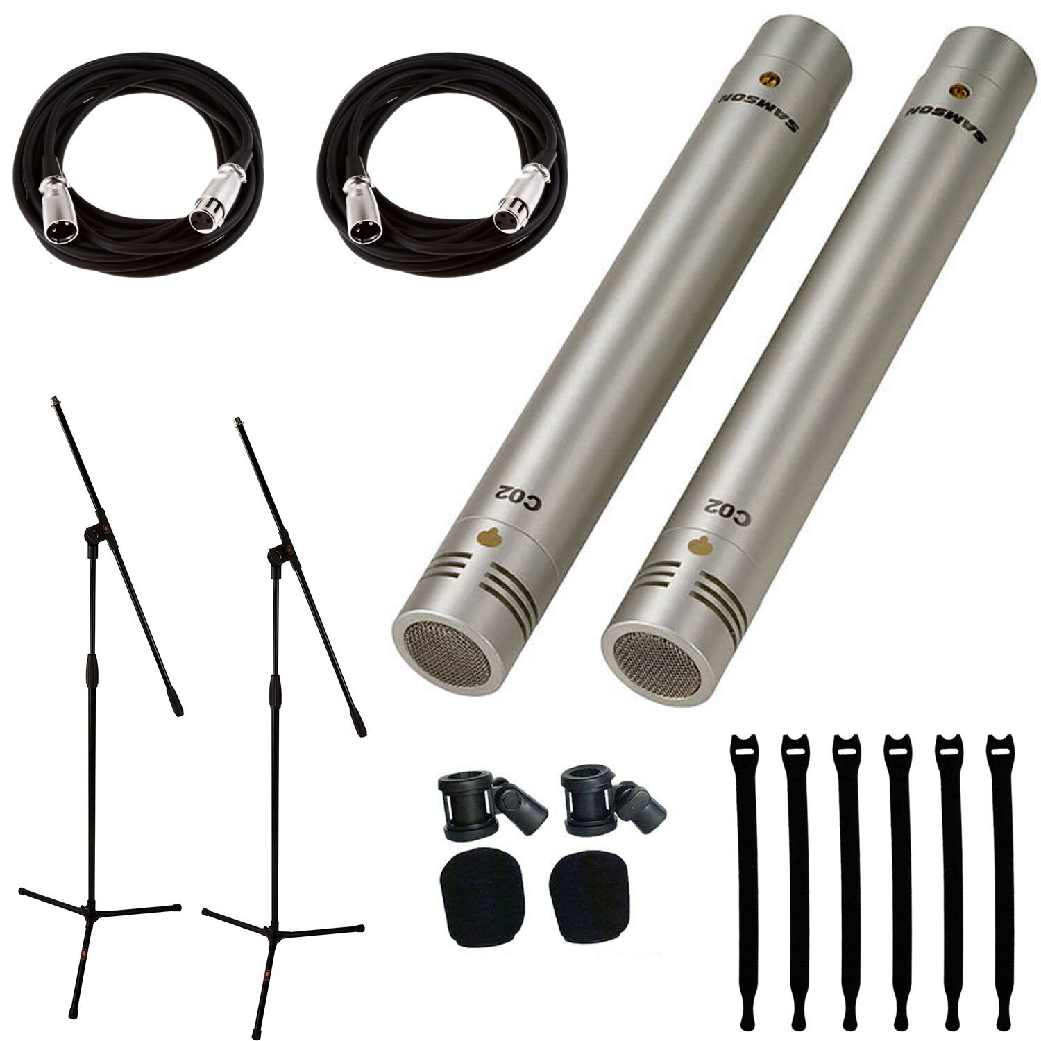Samson C02 Pencil Condenser Mic + 2 Mic Stand + 2 Cables + Top Value Bundle