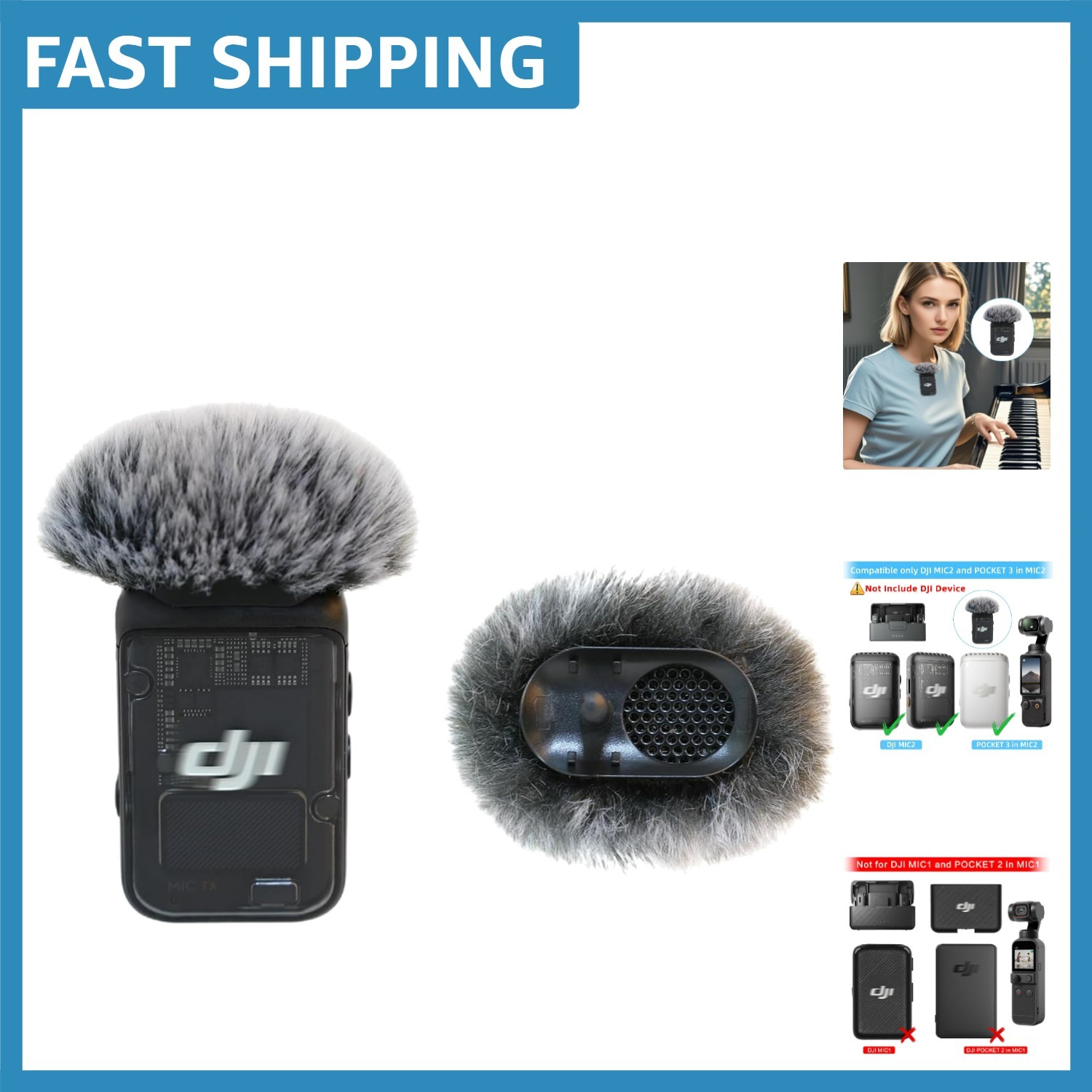 DJI MIC 2 Compatible Furry Windscreen – 2-Pack Gray Wind Muff for Clarity