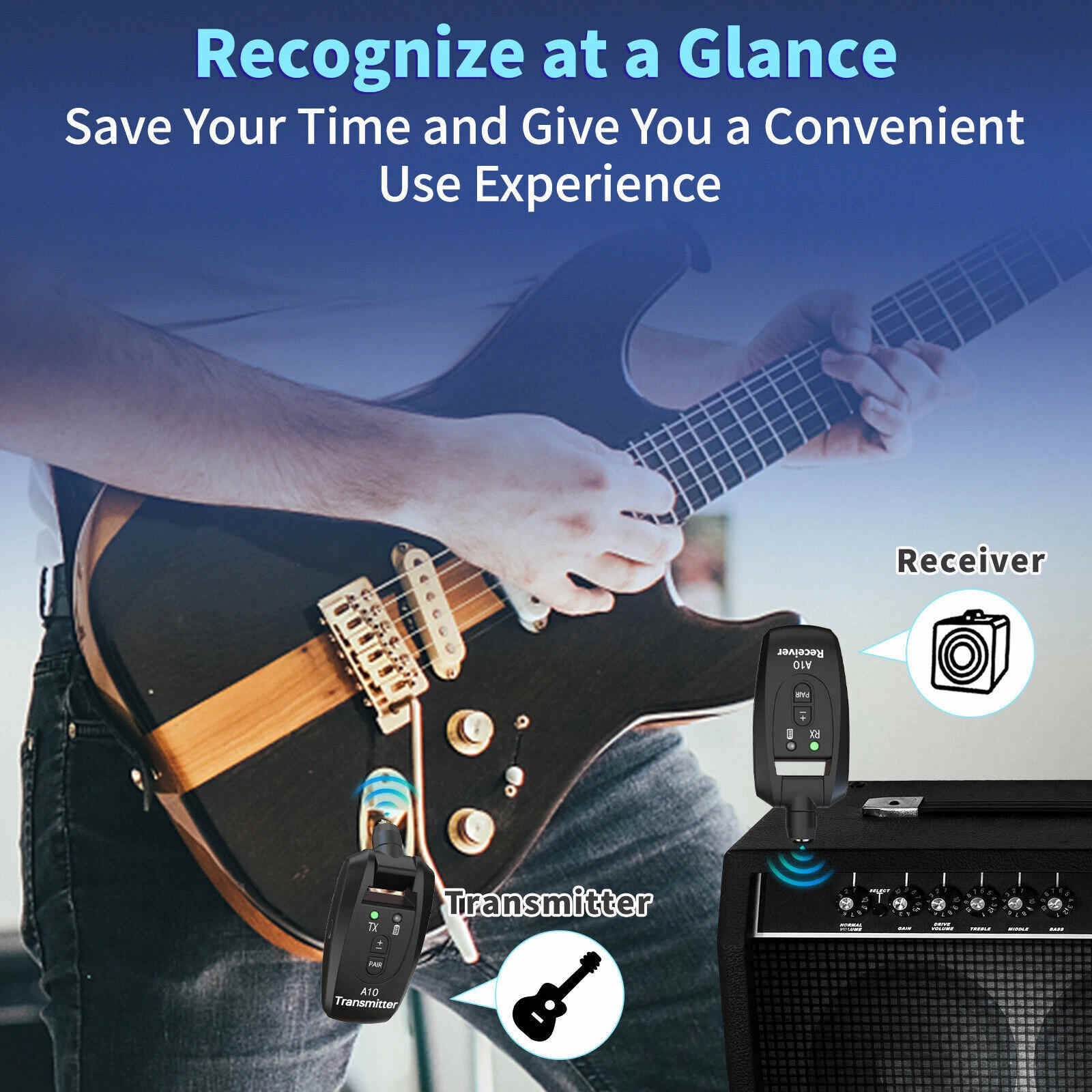 2.4GHz Wireless Guitar Transmitter Receiver System with 100ft Effective Range