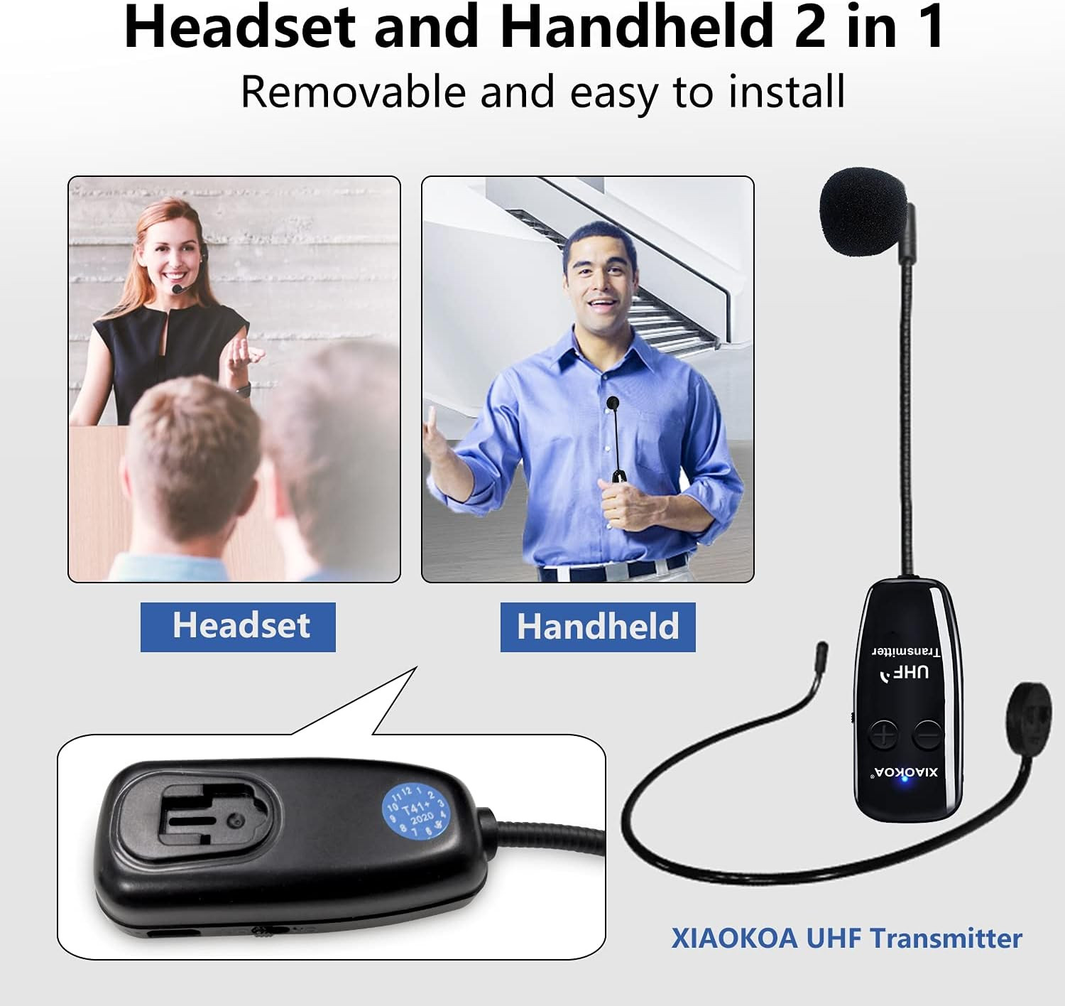 UHF Wireless Headset Microphone: Cordless Head Mic System, USB-C Charging Microp