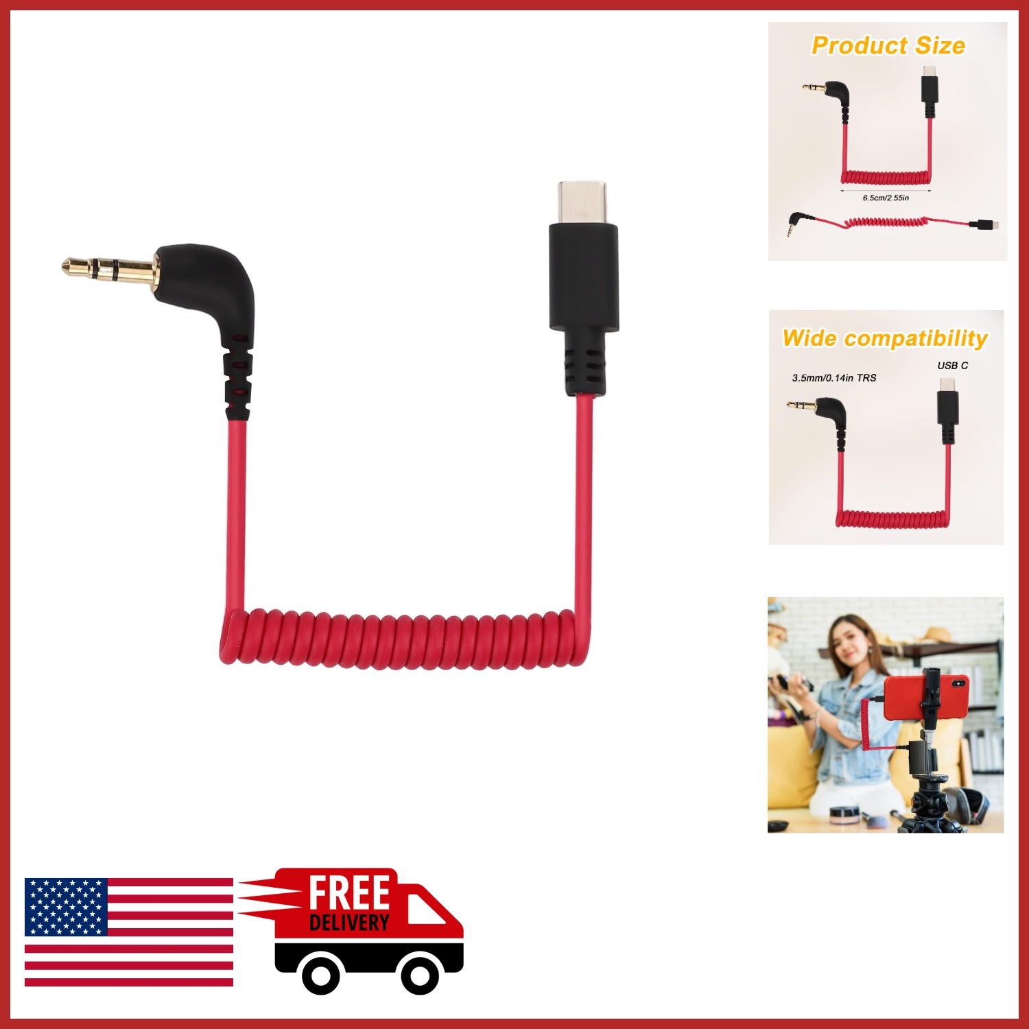 High Speed USB C to 3.5mm TRS Microphone Adapter for Wireless GO 2 and iPhone 15