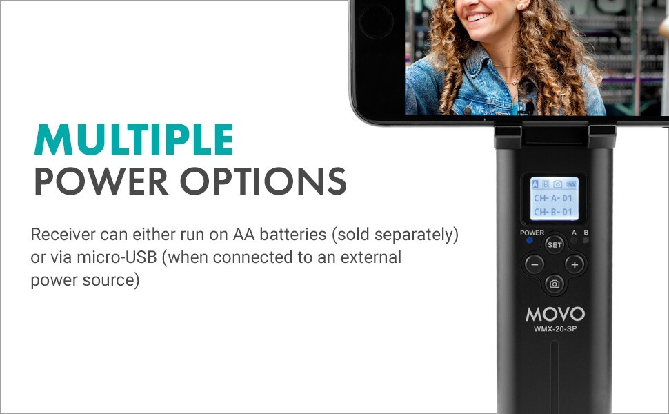 Movo WMX-20-SP Smartphone Stabilizer & UHF Wireless Receiver for Lav Mic System