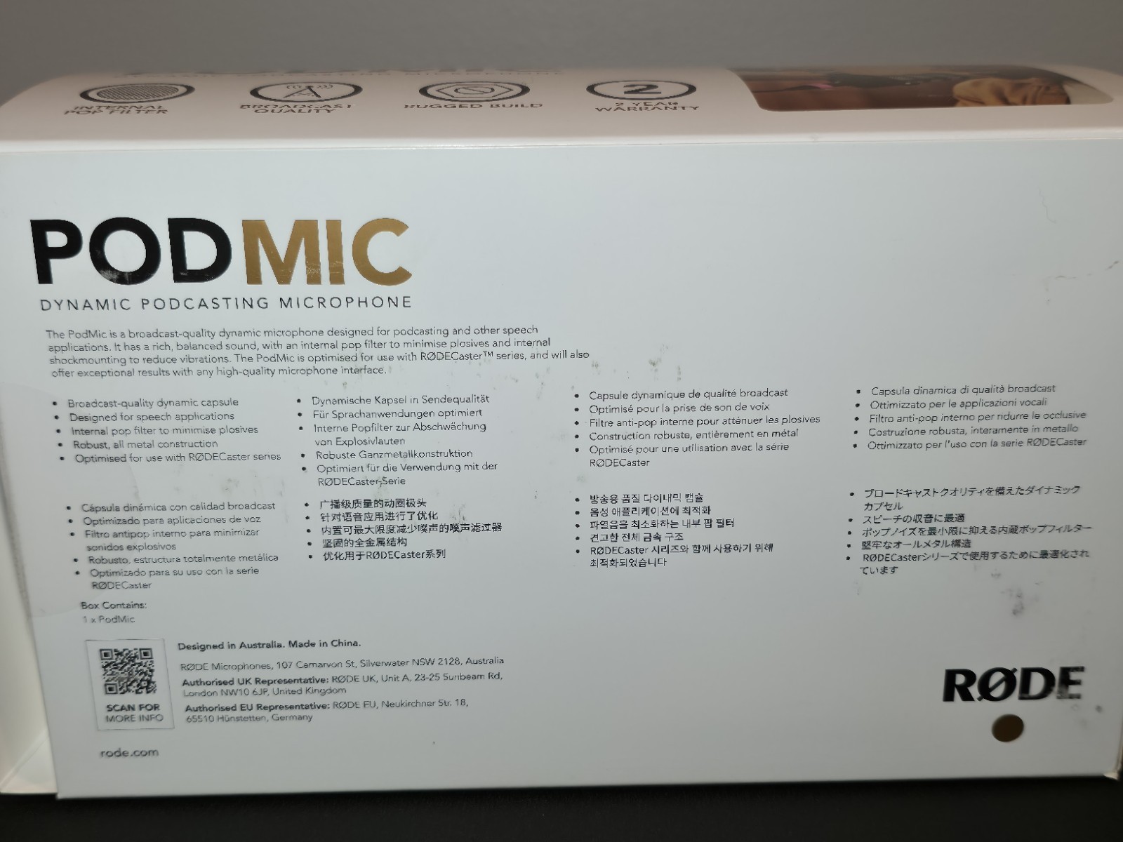 Rode PodMic Dynamic Microphone with XLR Male to Female Mic Cable (Barely Used)
