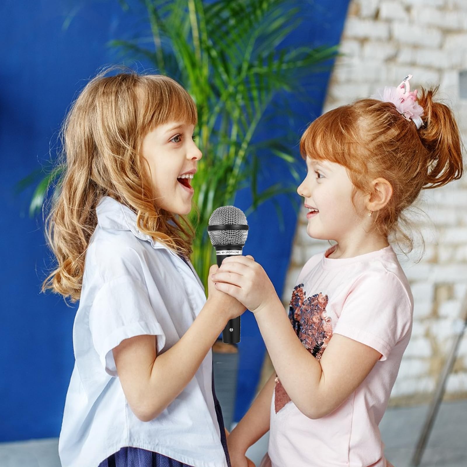 Dmopipp 2PCS Fake Microphone Prop, Plastic Pretend Play M/L, Black
