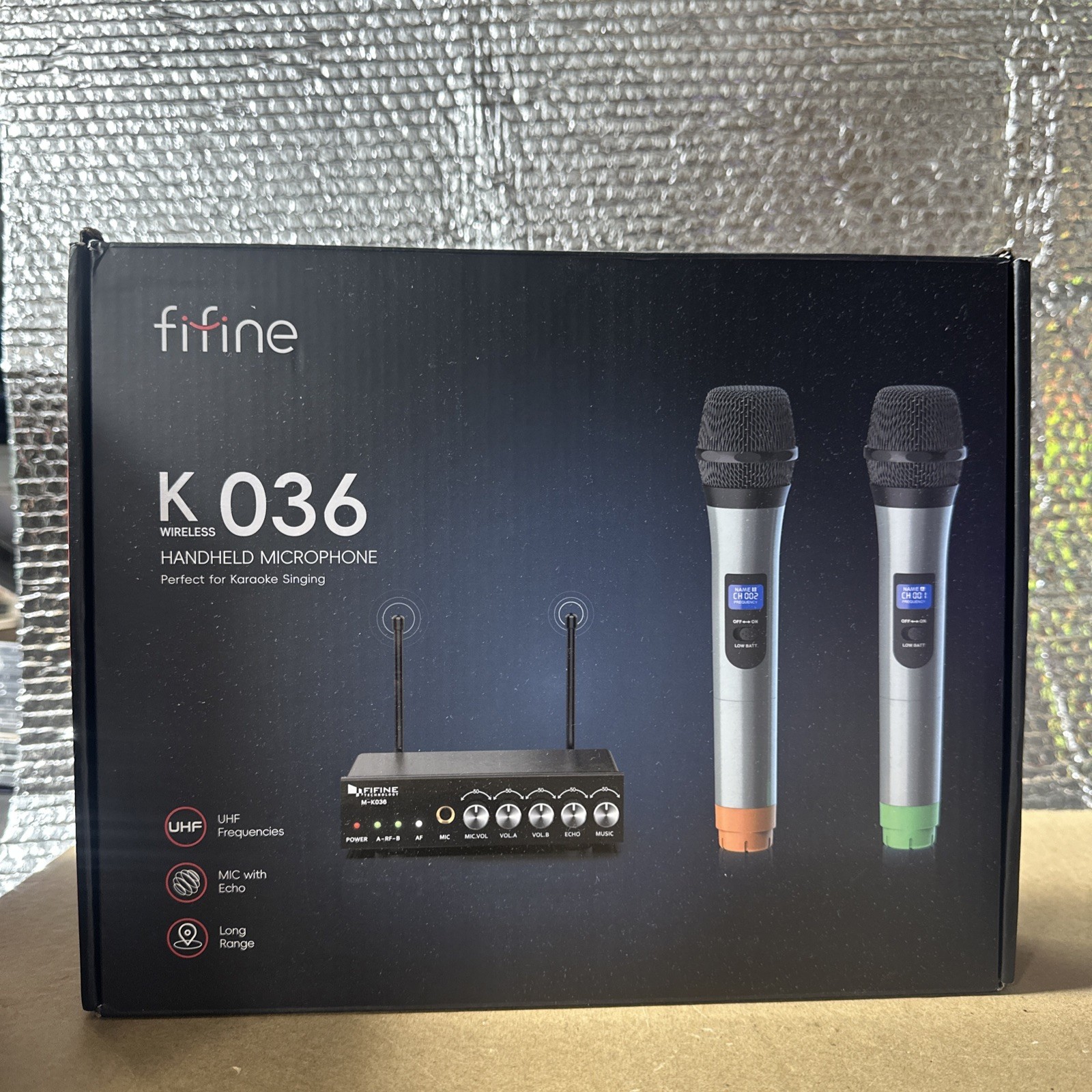Fifine M-K036 UHF Dual Channel Wireless Handheld Microphone System 2 Mics