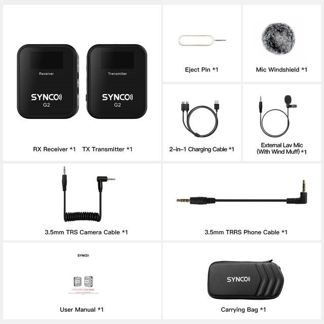 NEW SYNCO G2 G2A1 G2A2 Wireless Lavalier Microphone System for Smartphone DSRL
