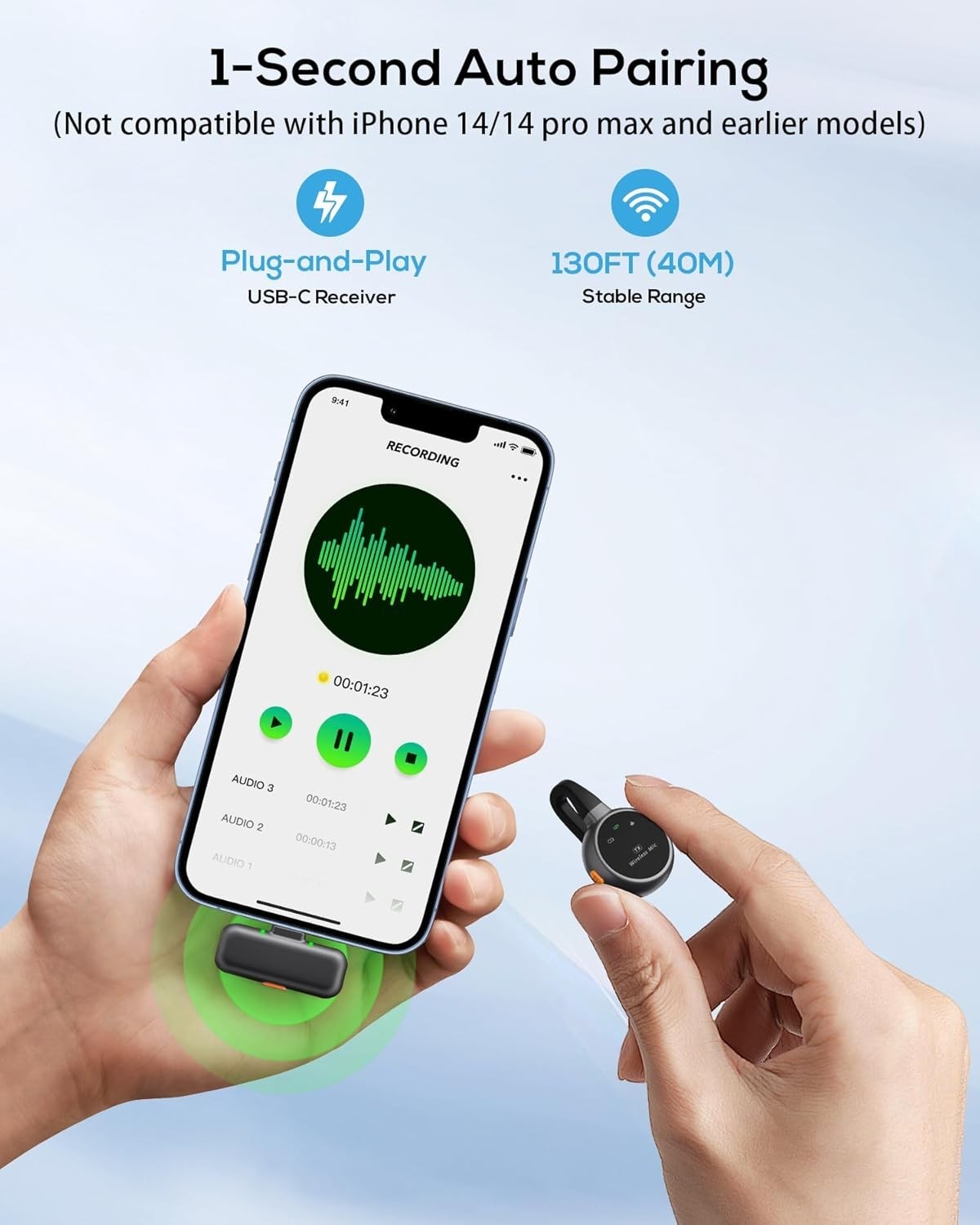 Wireless Lavalier Microphone with USB-C Charging Case – 30H Battery & Noise C…