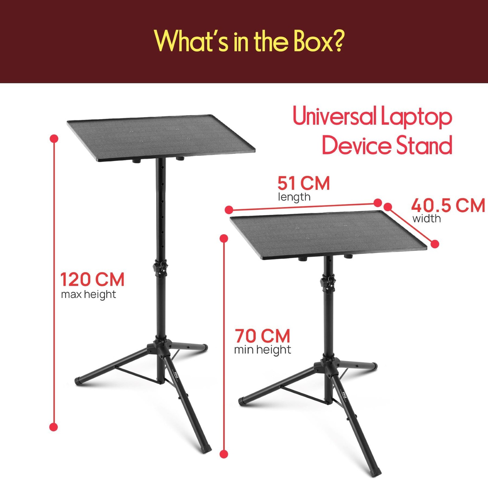 PYLE Laptop & Projector Stand, Tripod Stand With Adjustable Pack 1, Black
