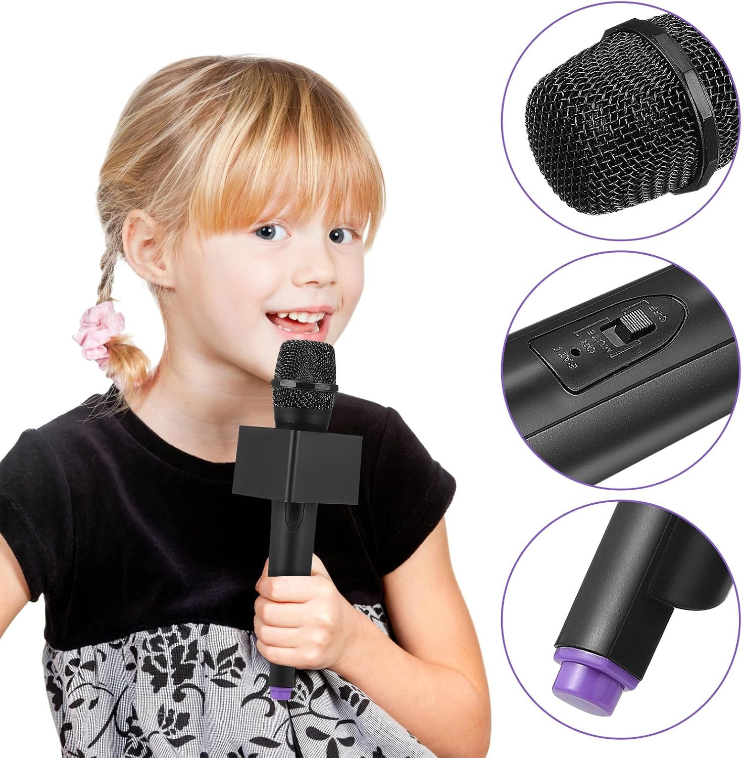 Fake Microphone Props for Kids Plastic Microphone Toy with Flags Square Cube Sta