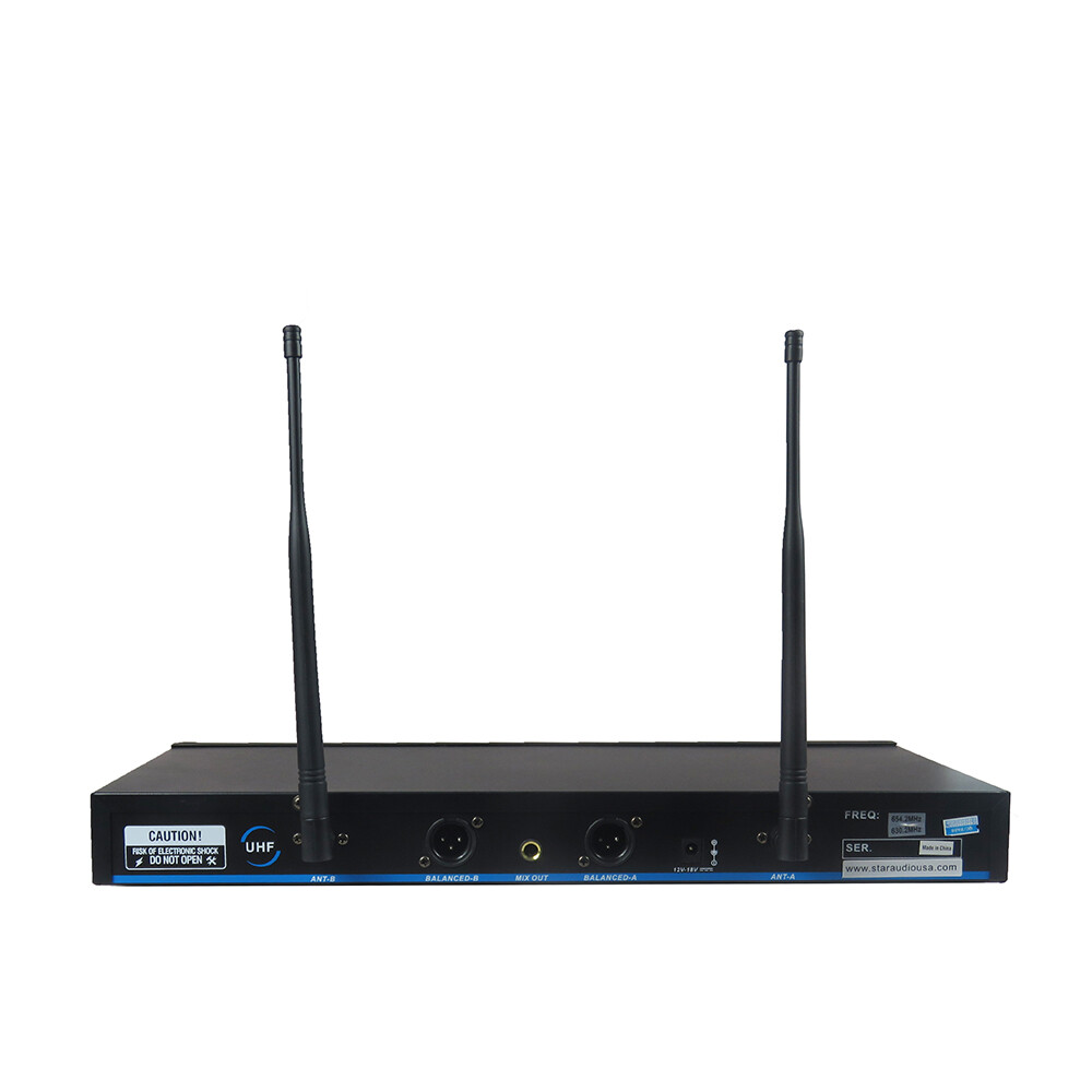 Pro 2CH UHF Wireless Microphone System Handheld Headset Lapel Audio Microphones