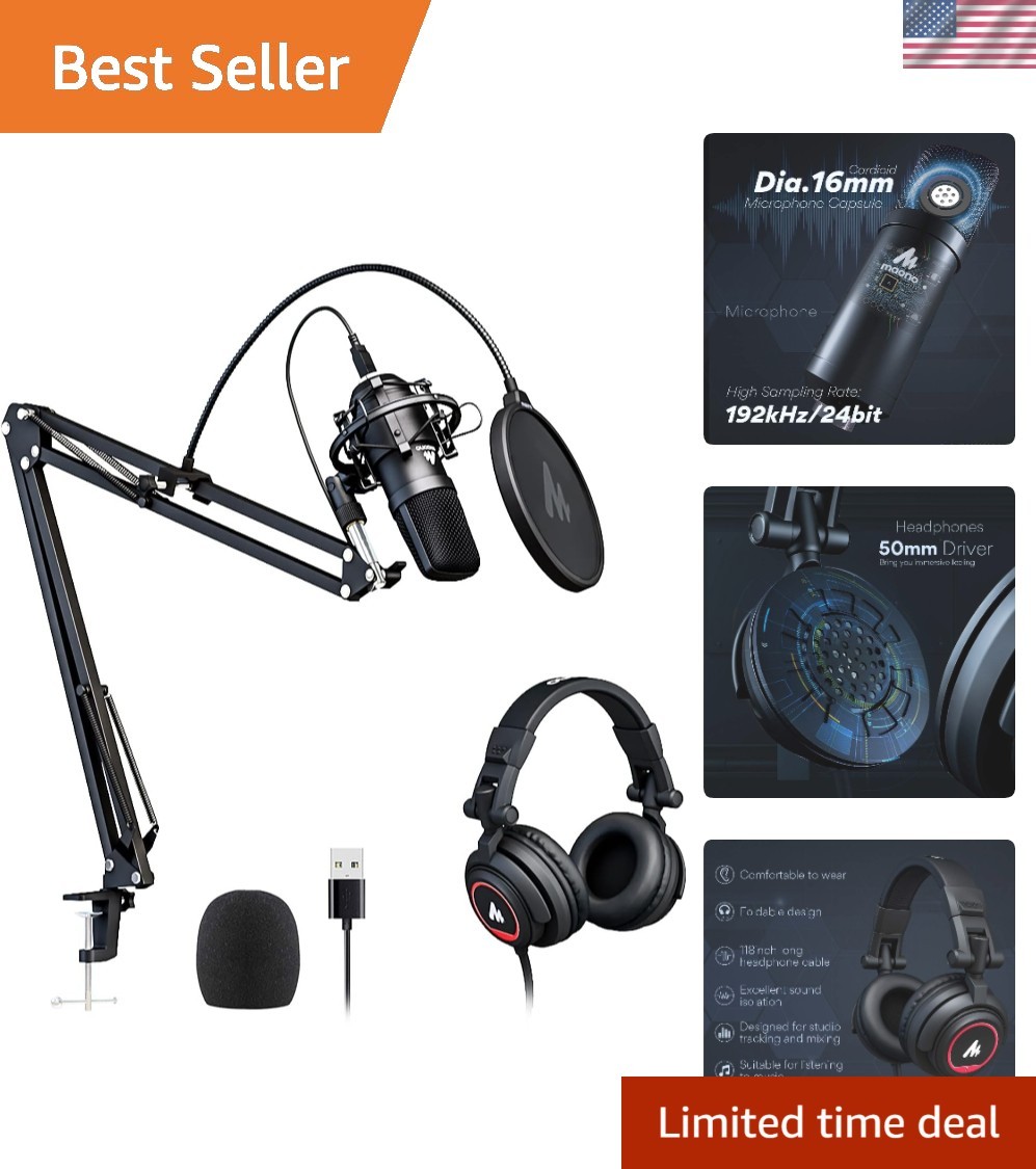 192kHz/24bit Condenser Microphone and Headphone Set for Podcasters & Streamers