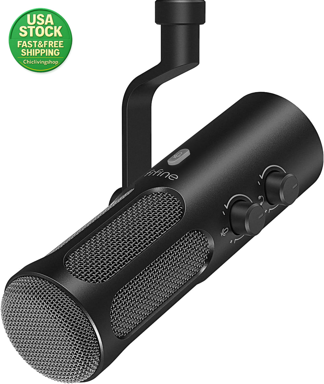 XLR USB Dynamic Podcast Microphone with Mute Button and Headphone Jack