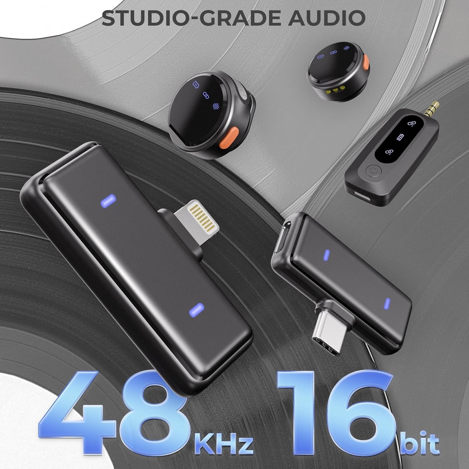 Moman Wireless Lavalier Microphone 3-in-1 Set for iPhone/Android/Camera/Laptop/P