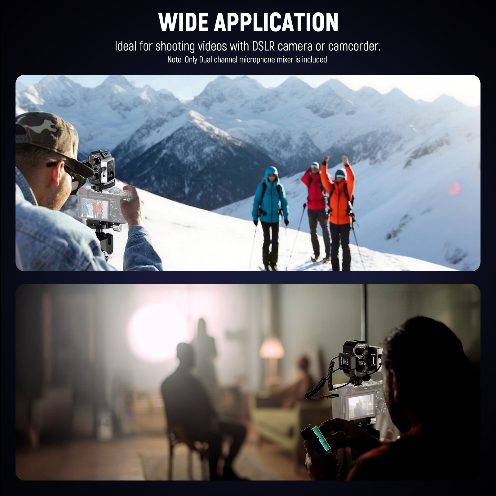 NEEWER MM01D Dual Mic Mixer w/Cold Shoe, 3.5mm TRS for Camera/Phone