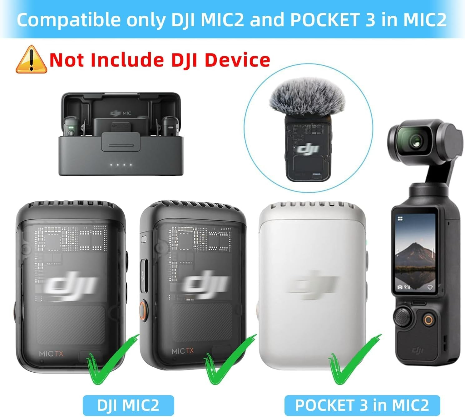DJI MIC 2 Compatible Furry Windscreen – 2-Pack Gray Wind Muff for Clarity