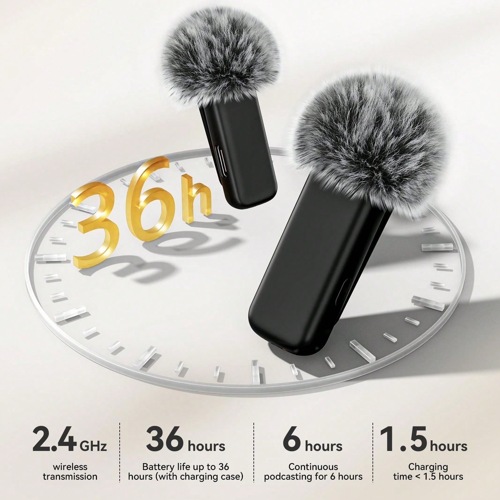 Wireless Lavalier Microphone Charging Case 36H Battery 135FT Noise Canceling