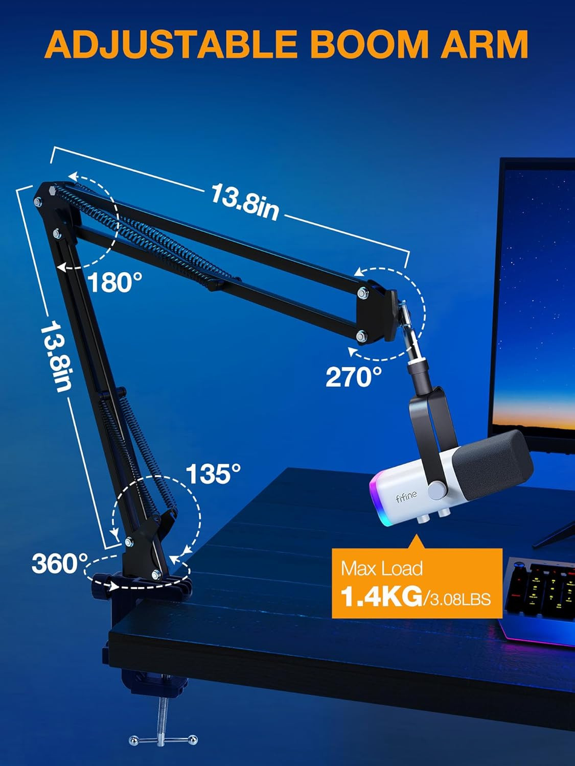 Quadcast Boom Arm, Mic Arm for Blue Yeti Hyperx Quadcast Solocast Fifine AM8 and