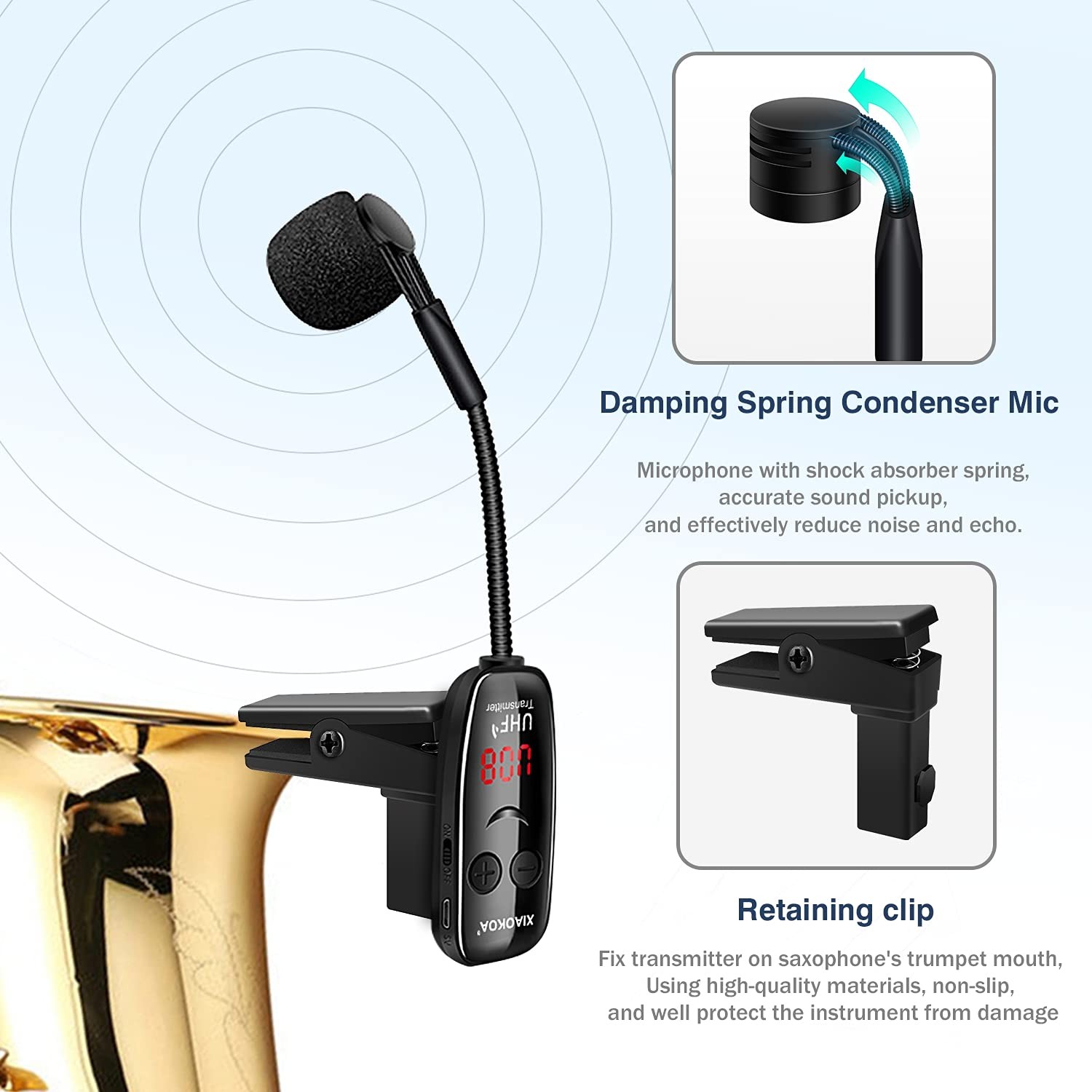 XIAOKOA UHF Wireless Instruments Microphone,Saxophone Microphone,Wireless Receiv