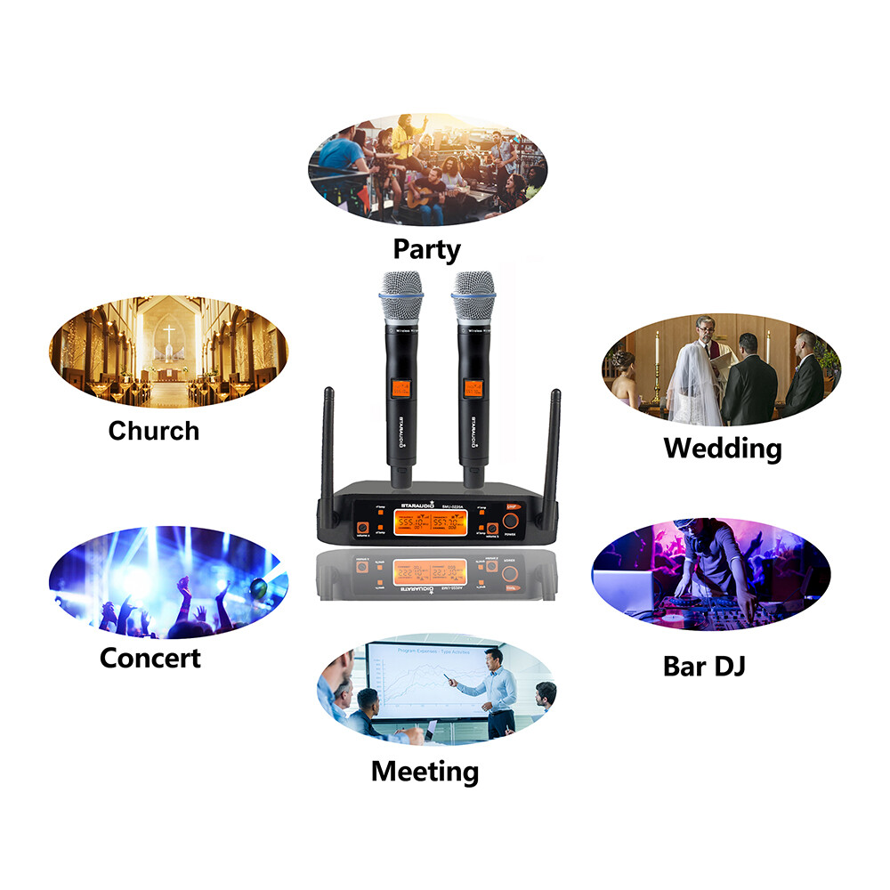 UHF Handheld Wireless Microphone System 2-Channel Mic Cordless Receiver Karaoke