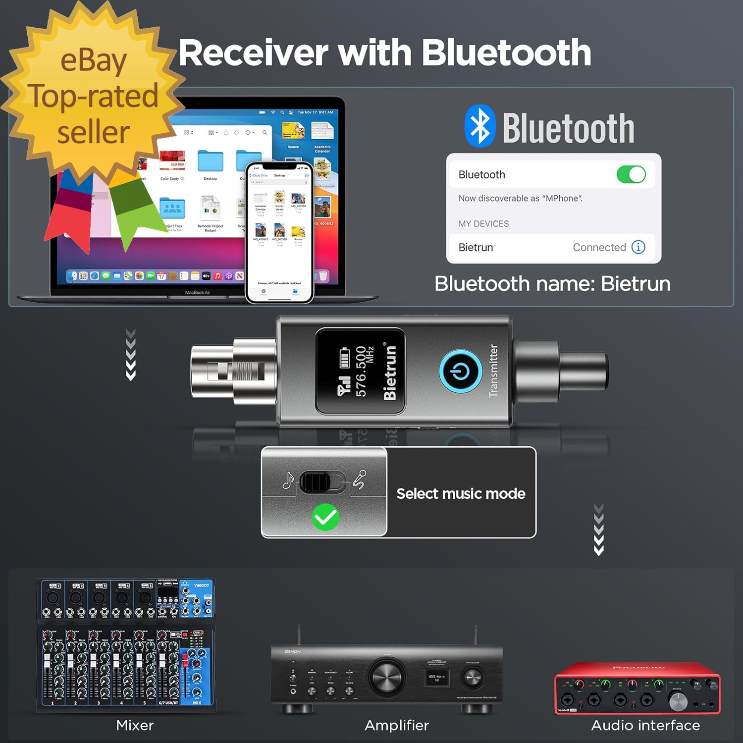 Wireless XLR Transmitter Receiver XLR Wired to Wireless Mic Adapter UHF