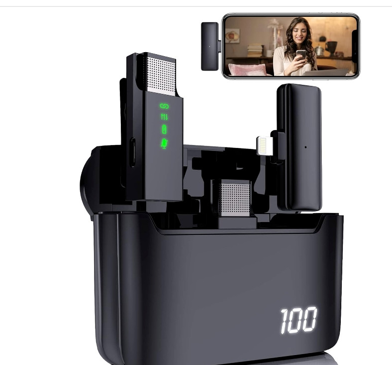 Wireless Lavalier Microphone, 2.4GHz Noise Cancellation, 656ft work for 6 hours