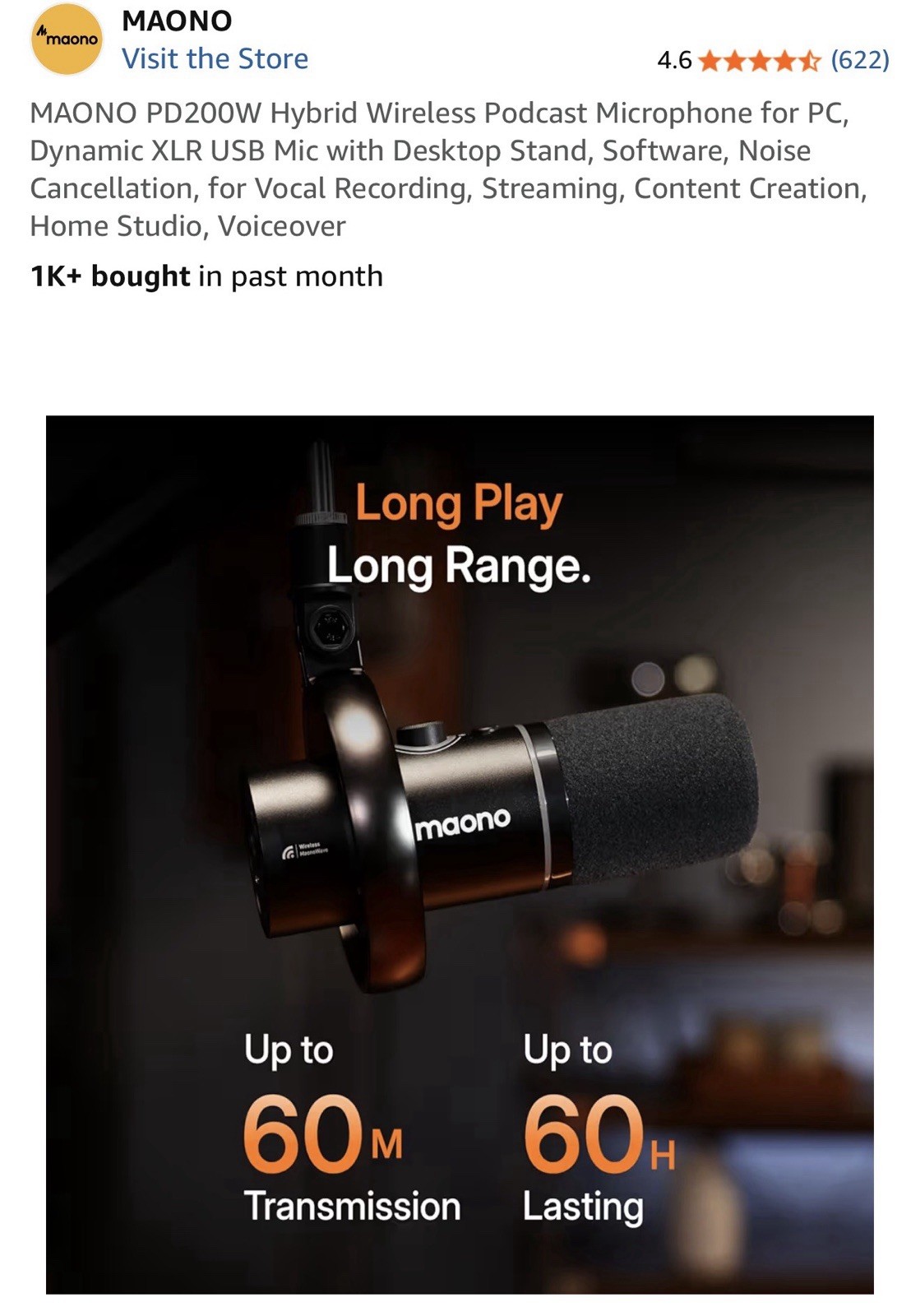MAONO PD200W Hybrid Wireless Podcast Microphone for PC, Dynamic XLR USB
