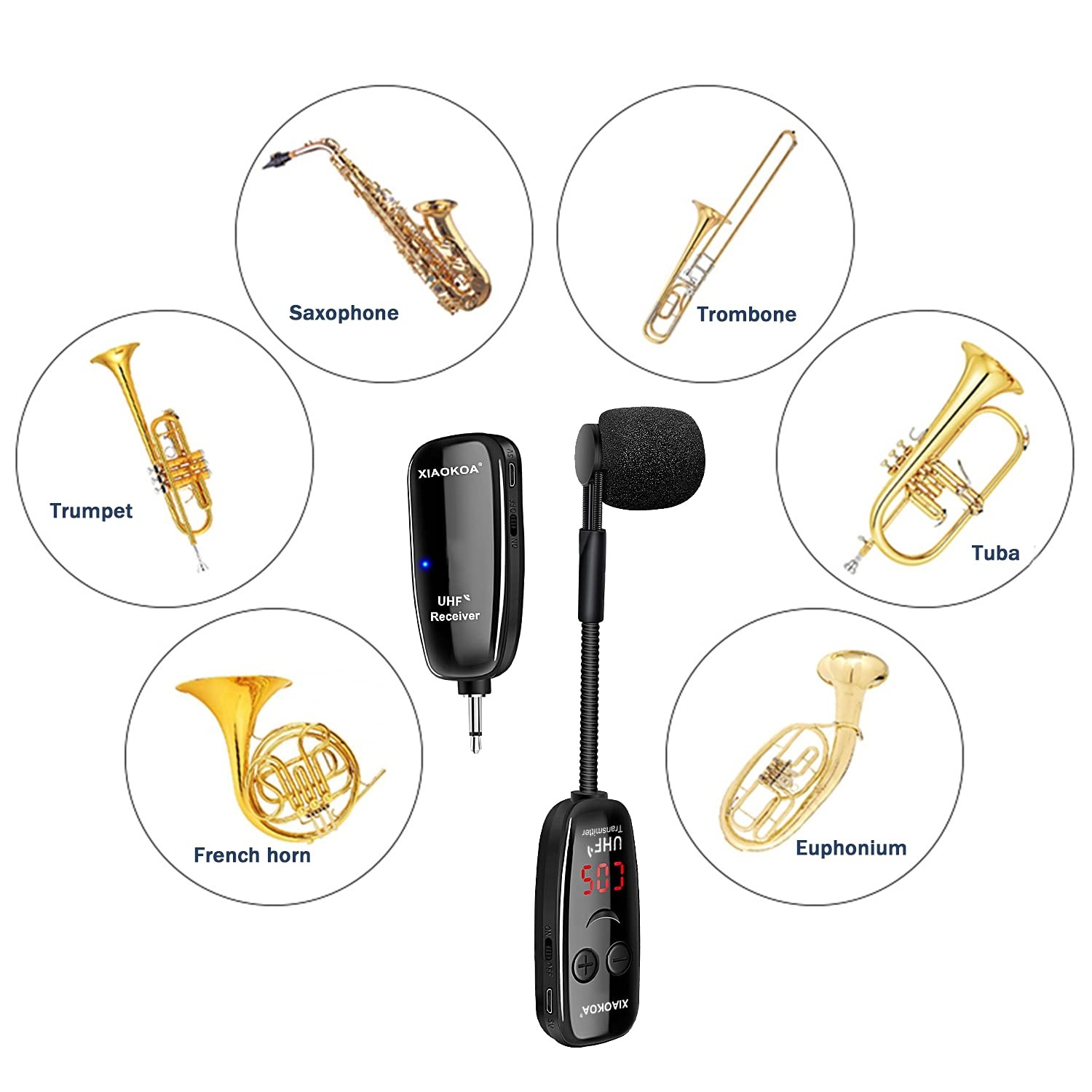 XIAOKOA UHF Wireless Instruments Microphone,Saxophone Microphone,Wireless Receiv