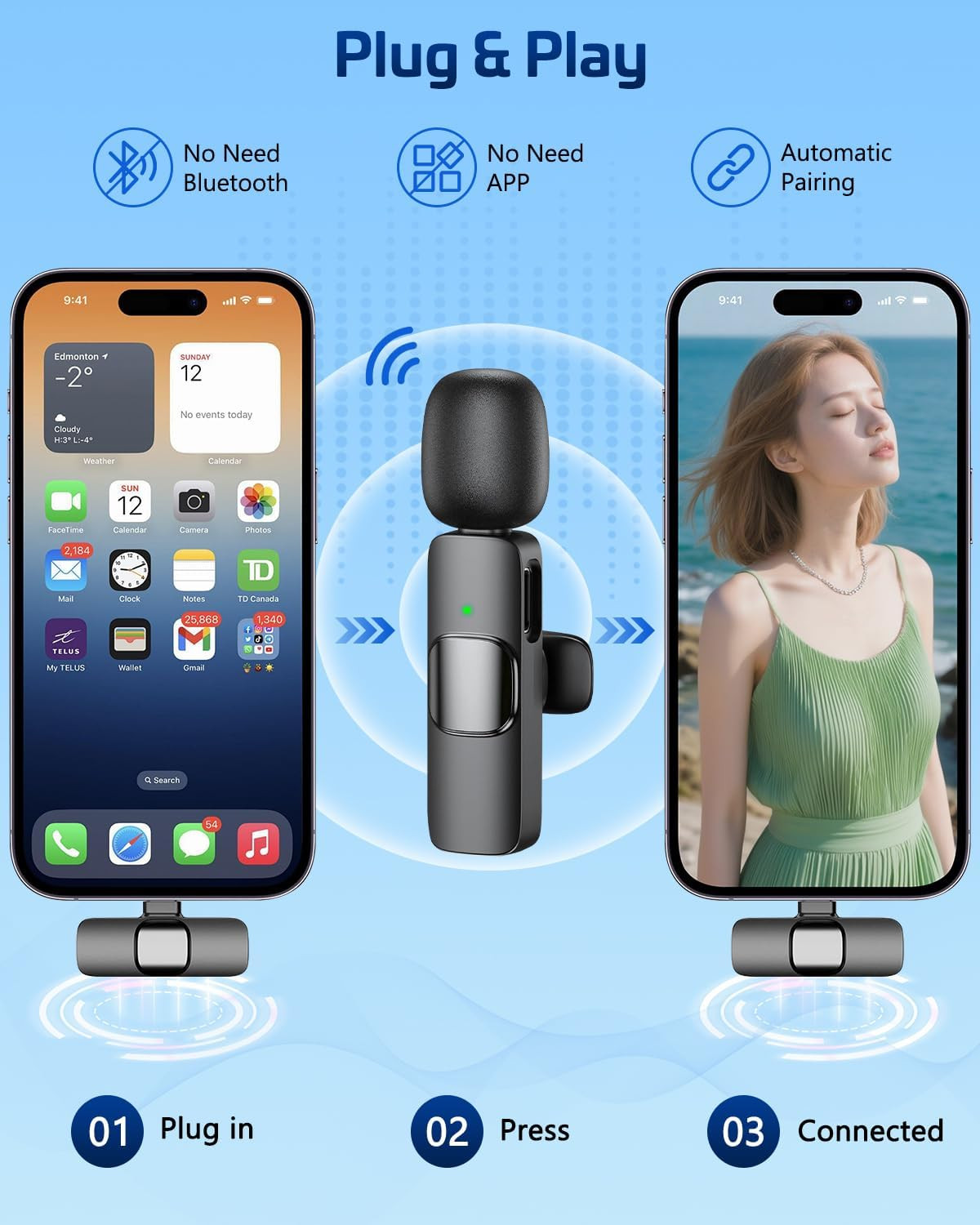 Pink Wireless Lavalier Microphone for Iphone & Android – Mini Clip-On Mic wit…