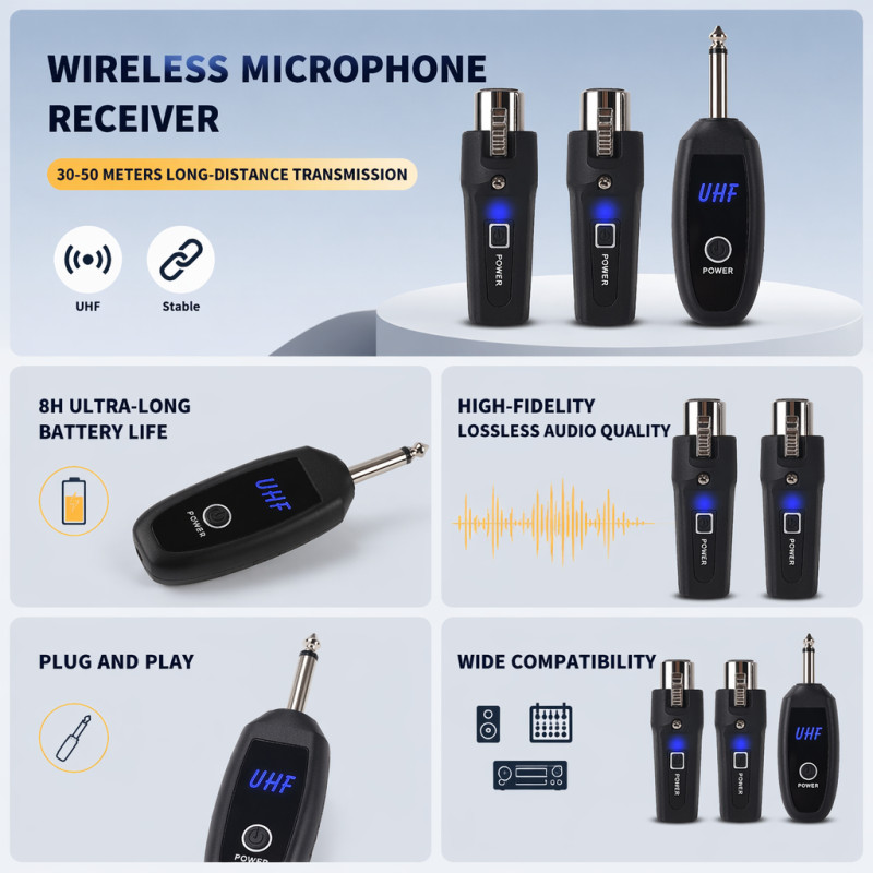 UHF Microphone Wireless Adapter – From 3.5mm Jack to 6.35mm Universal