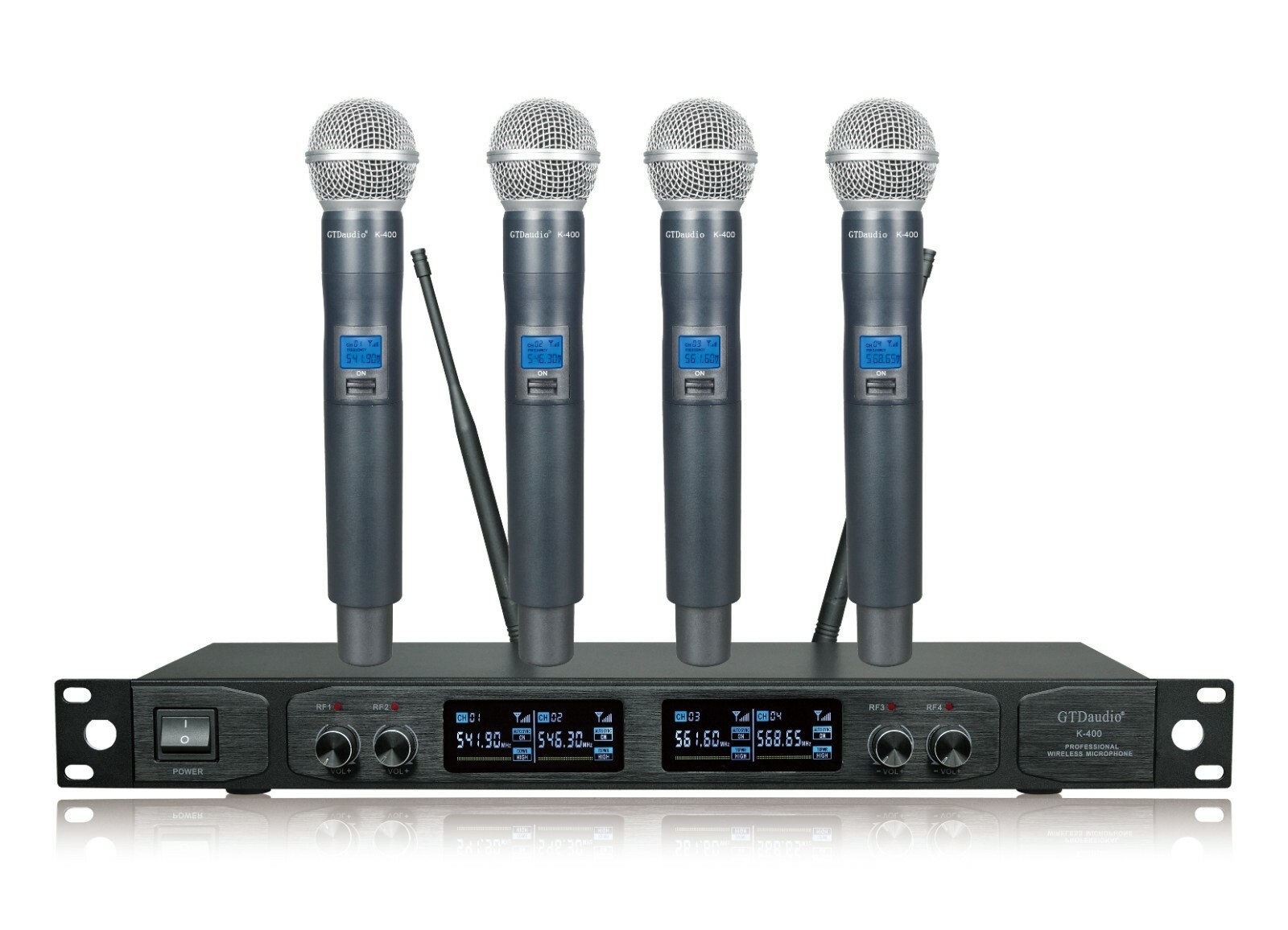 GTD Audio 4 Channel UHF Cordless Wireless 4 Microphones System Mic K-400