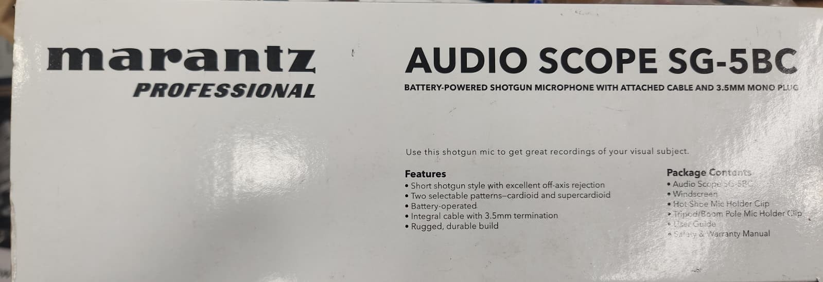 Marantz Professional Audio Scope SG-5BC Battery-Powered Short Shotgun Open box