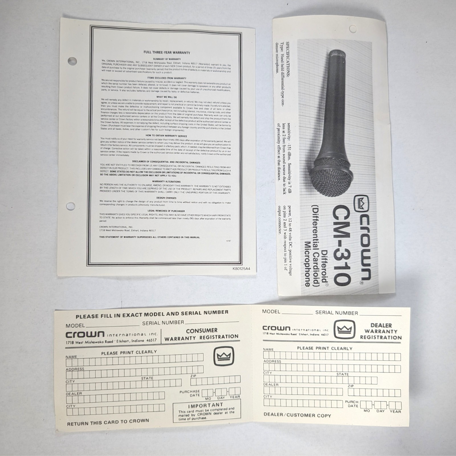 Crown CM-310 Vocal Stage Microphone CM310 — Rare Unused Factory Boxed Set