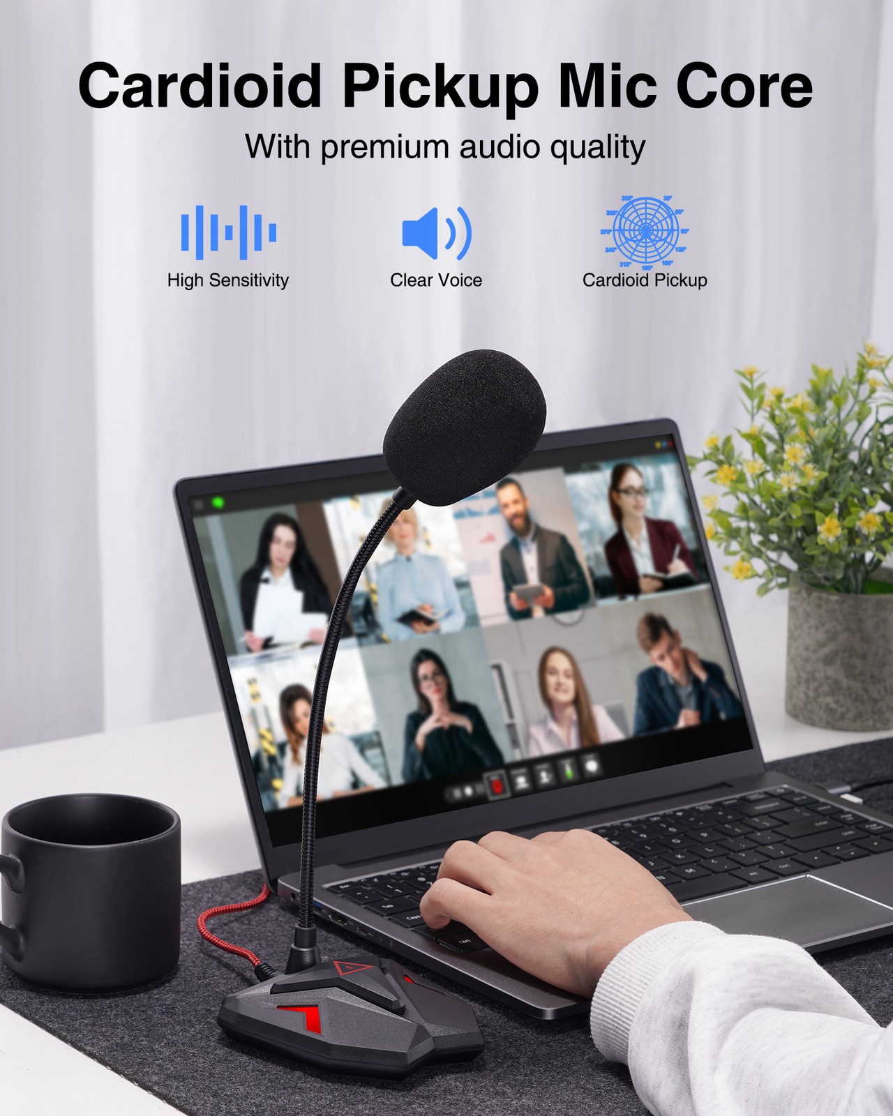 JAMELO USB Computer Microphone Desktop PC Condenser Mic for YouTube, Mute Button