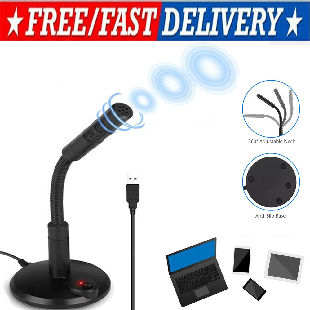 USB Mini Condenser Microphone with Stand Desktop Laptop PC Recording Mic