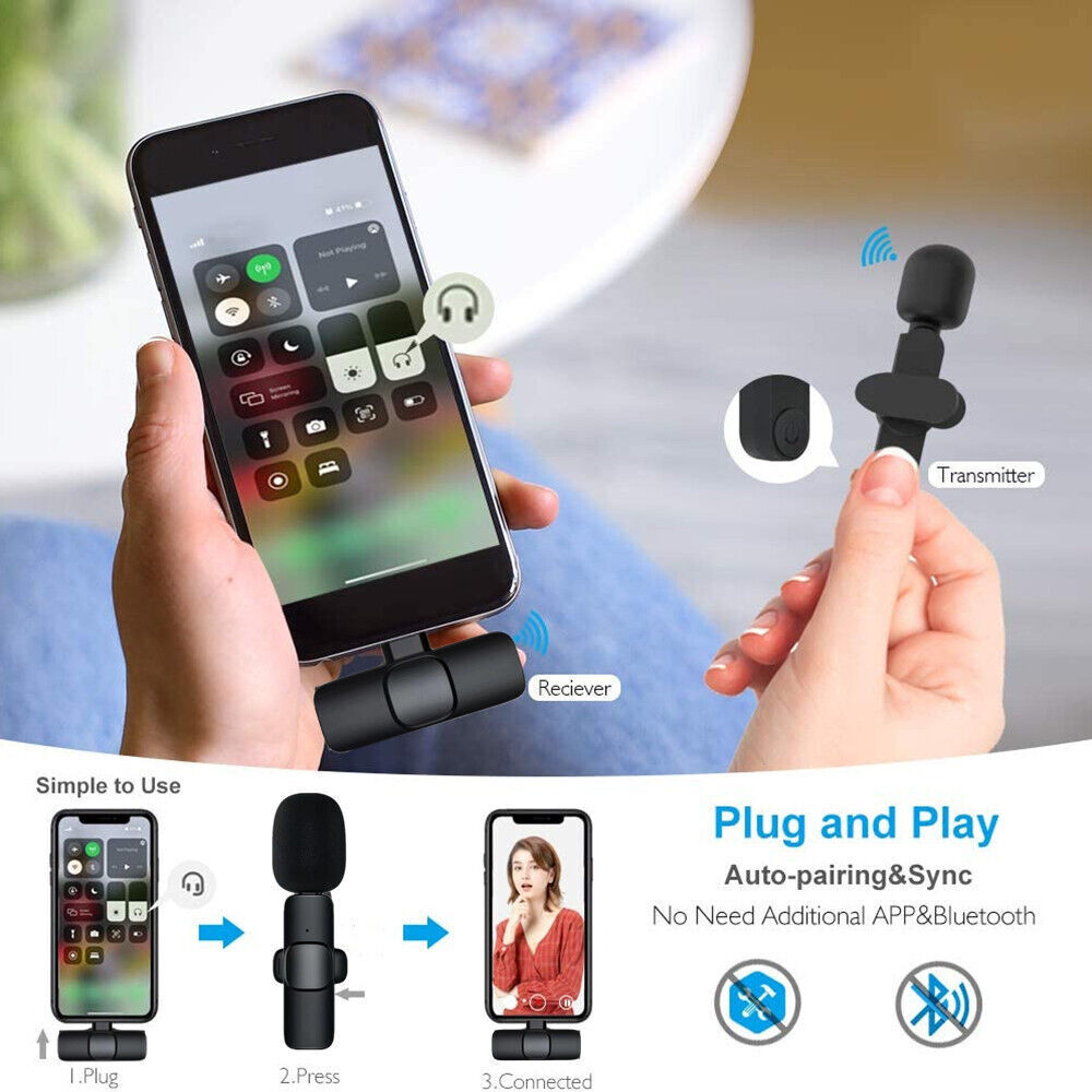 Wireless Lavalier Microphone Mini Mic Audio Video Recording For iPhone Android