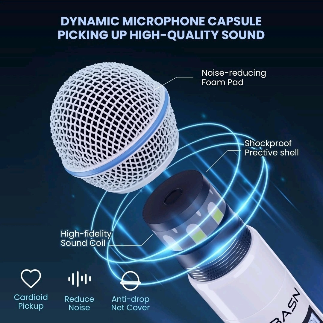 BASN UHF Dual Channel Wireless Microphone System,Handheld Mics for Stage,Karaoke